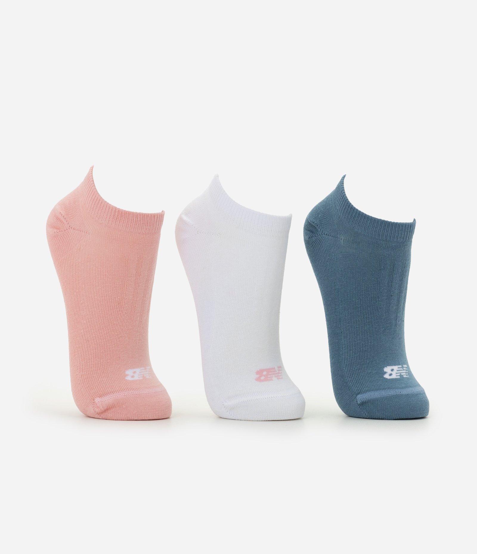 Kit 03 Meias Cano Baixo Esportivas New Balance Rosa/Branco/Azul 2