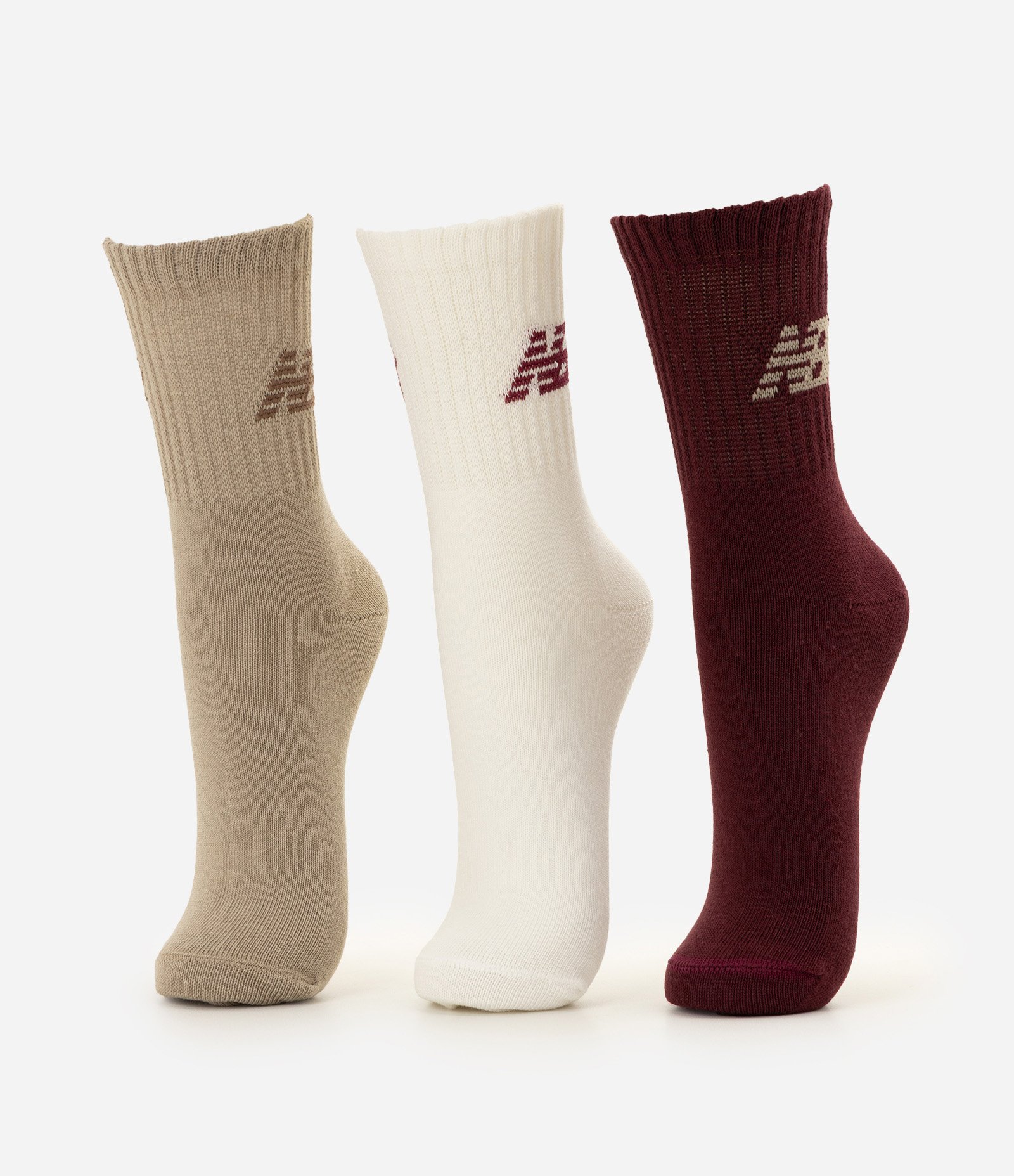 Kit 03 Meias Cano Alto Esportivas New Balance Marrom/Creme/Vinho 1