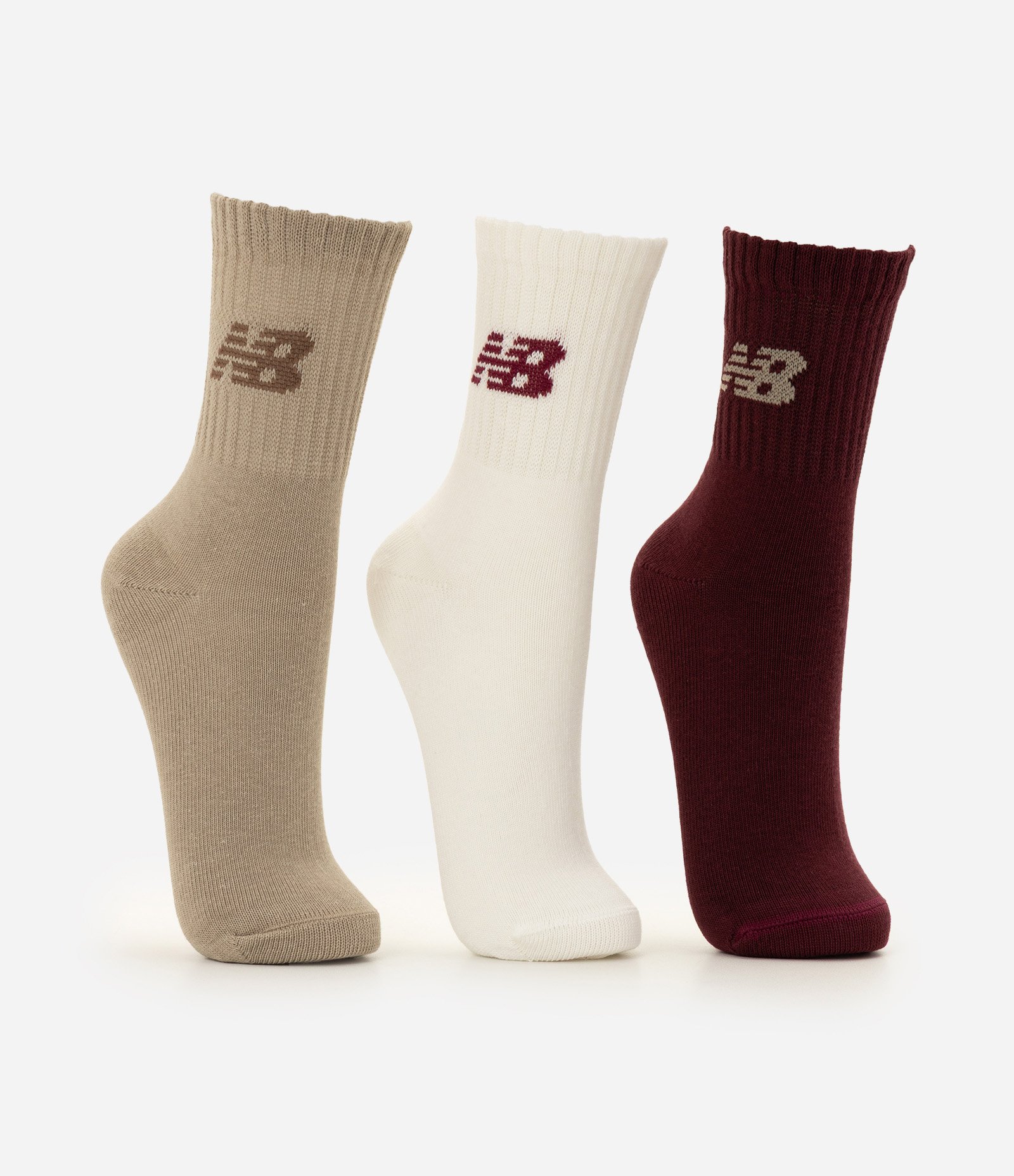 Kit 03 Meias Cano Alto Esportivas New Balance Marrom/Creme/Vinho 2