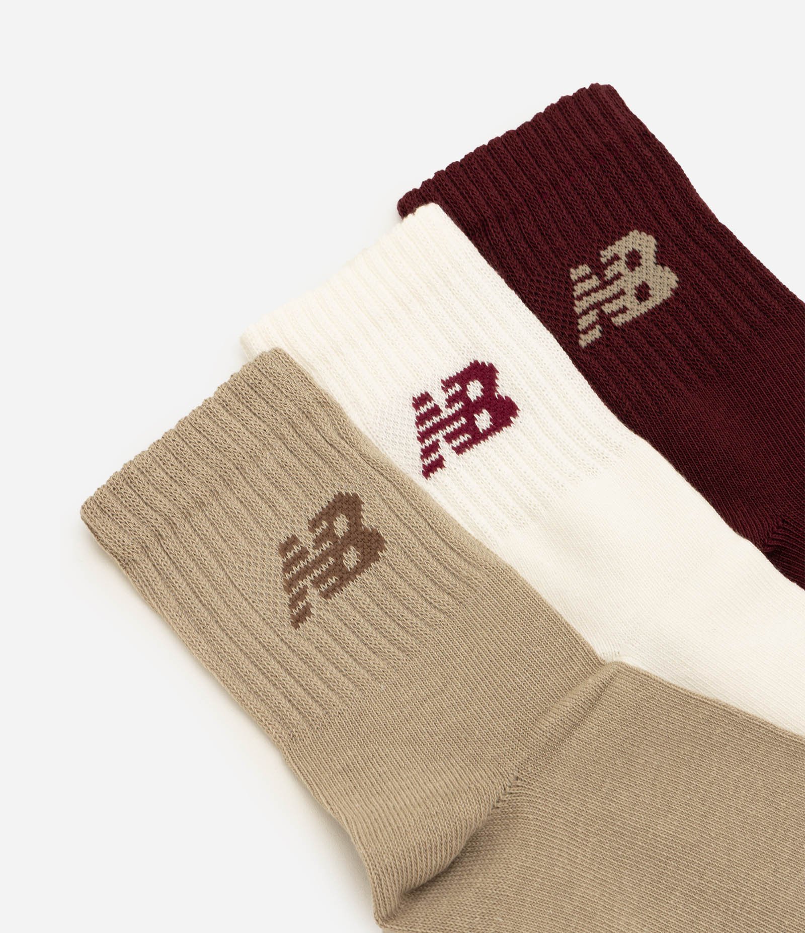 Kit 03 Meias Cano Alto Esportivas New Balance Marrom/Creme/Vinho 4
