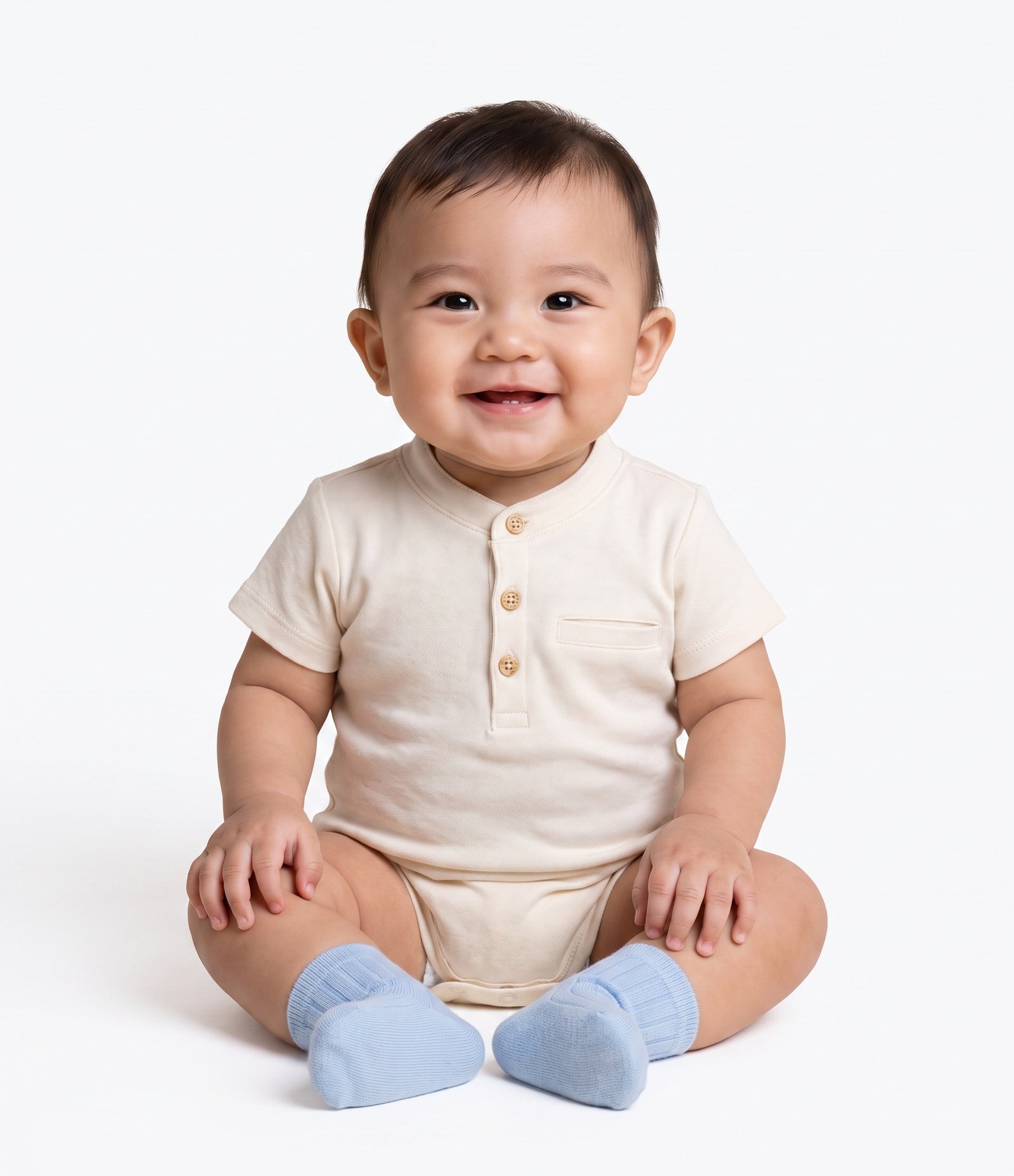 Body Bebê Piquet Gola Henley - Tam 0 a 18 meses Bege 1