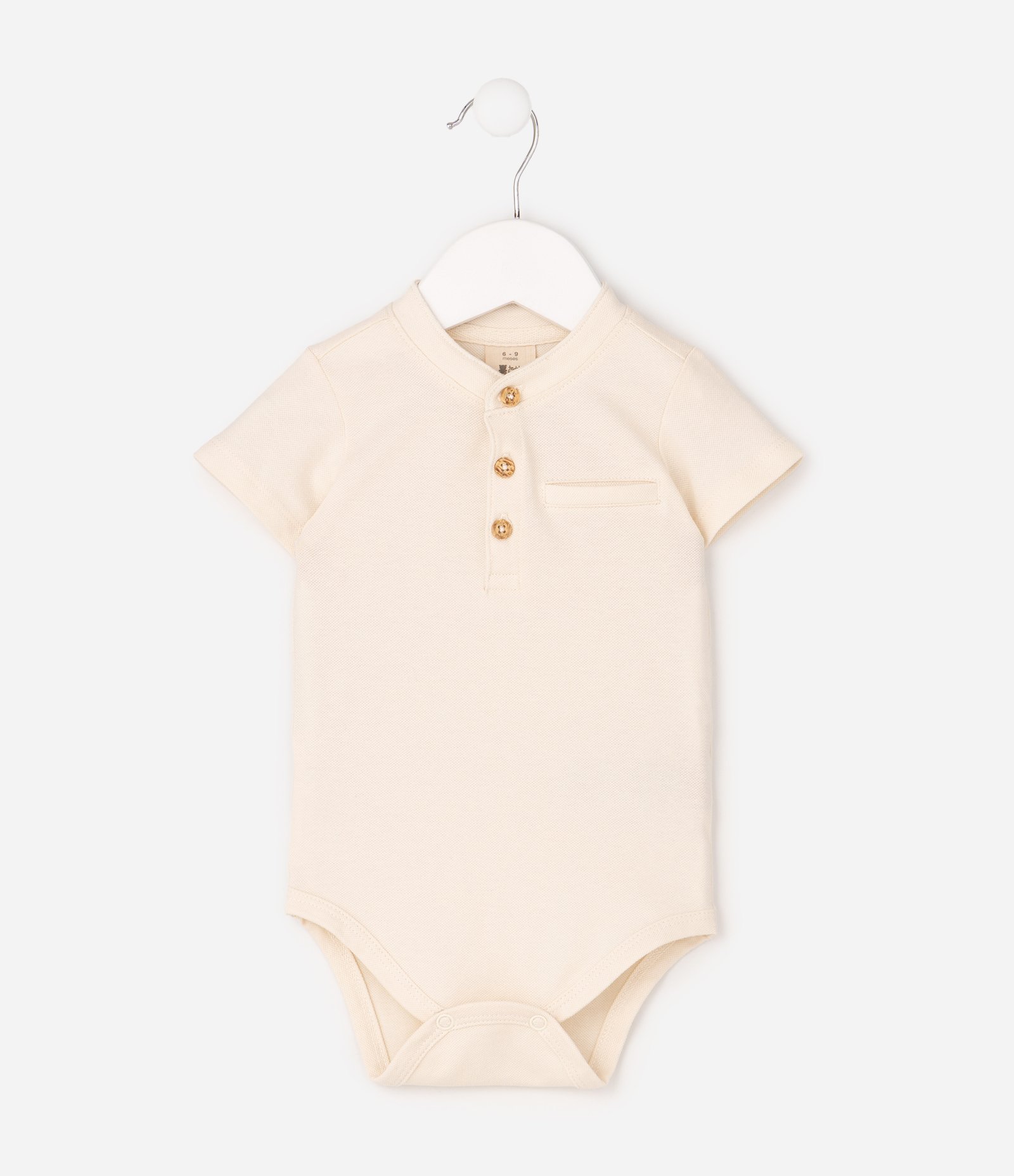 Body Bebê Piquet Gola Henley - Tam 0 a 18 meses Bege 2