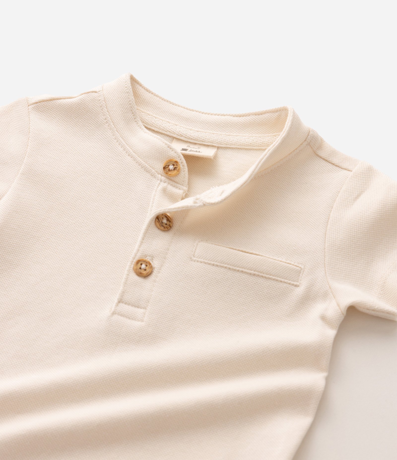 Body Bebê Piquet Gola Henley - Tam 0 a 18 meses Bege 5