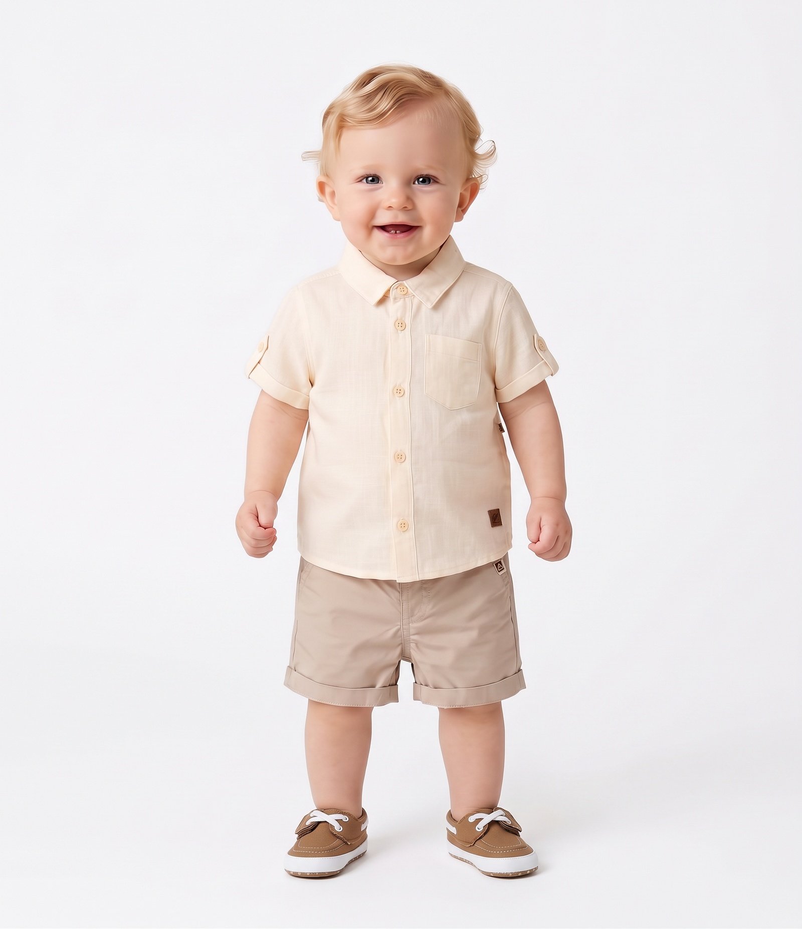 Camisa Bebê Linho Com Bolso - Tam 0 a 18 Meses Bege 2