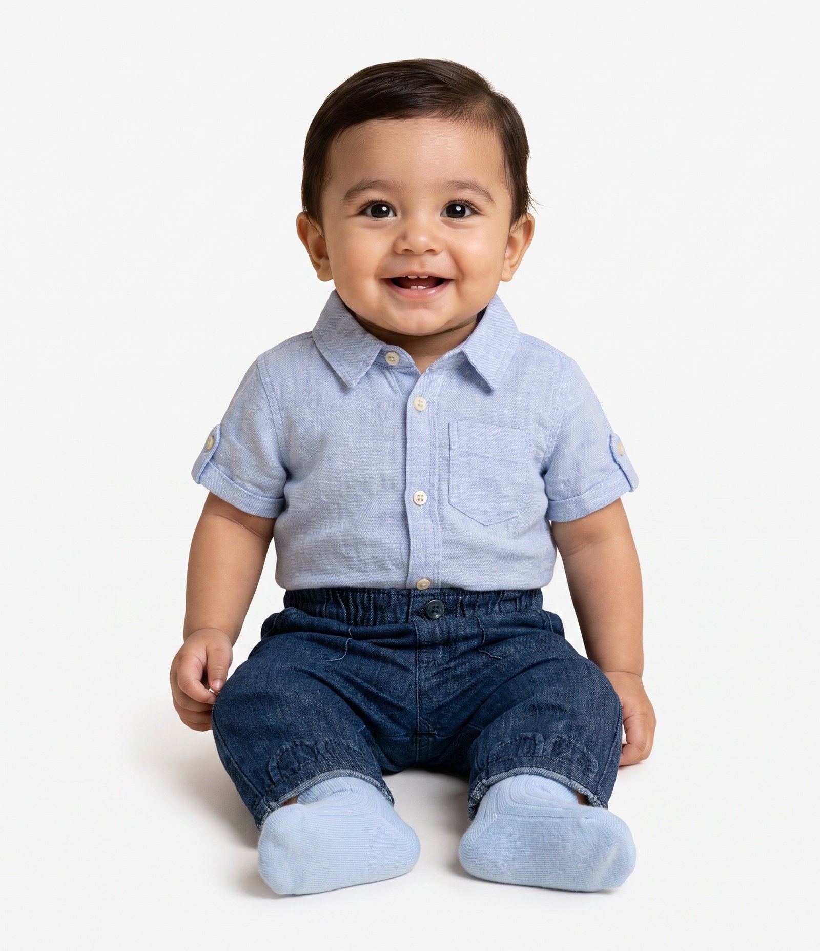 Camisa Bebê Linho Com Bolso - Tam 0 a 18 Meses Azul 1