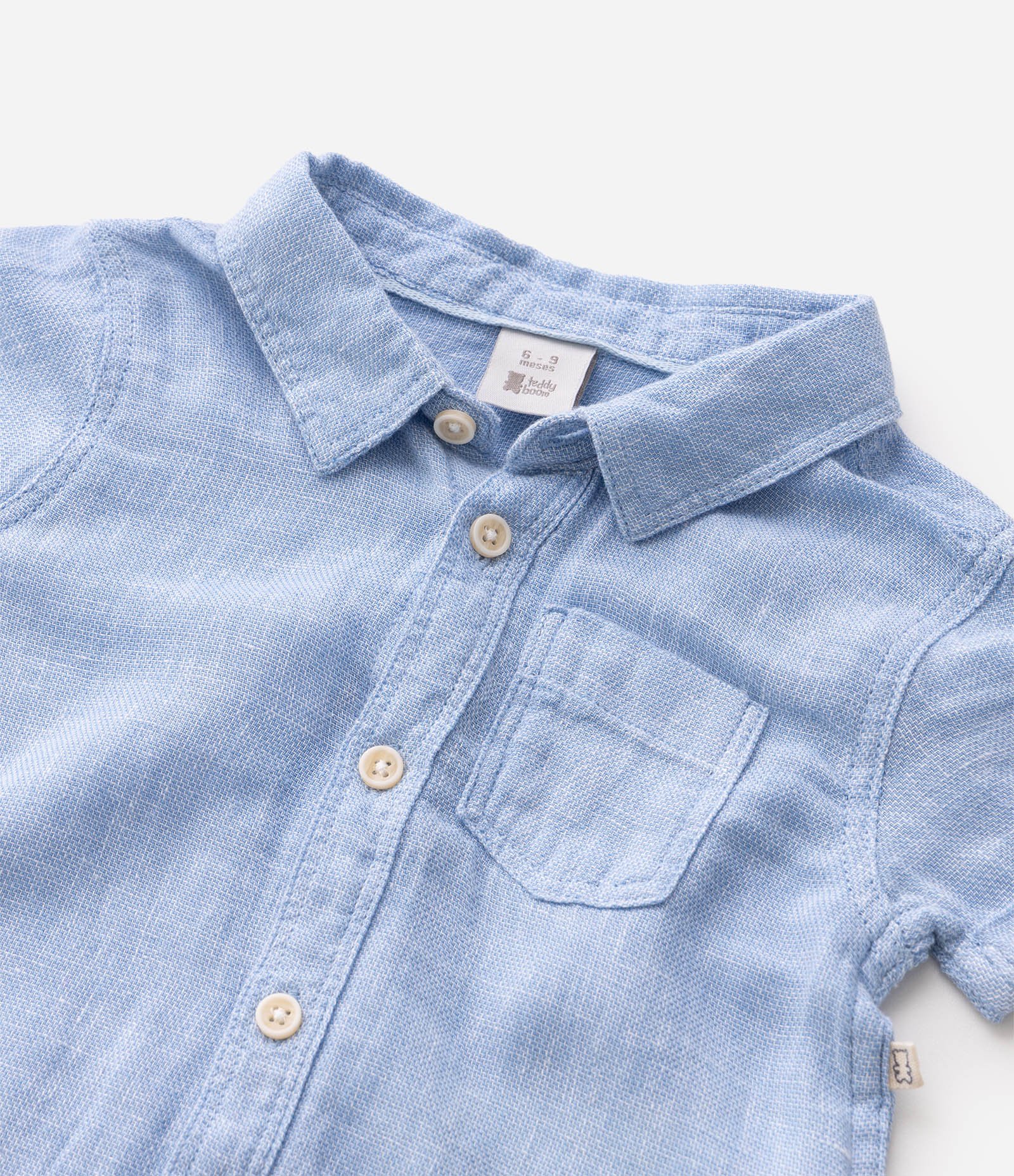 Camisa Bebê Linho Com Bolso - Tam 0 a 18 Meses Azul 5