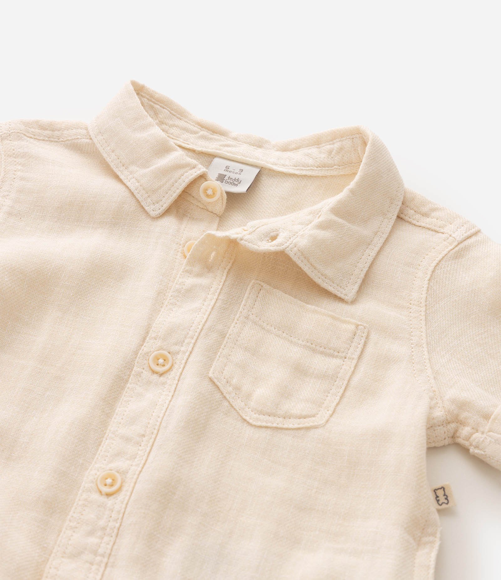 Camisa Bebê Linho Com Bolso - Tam 0 a 18 Meses Bege 10