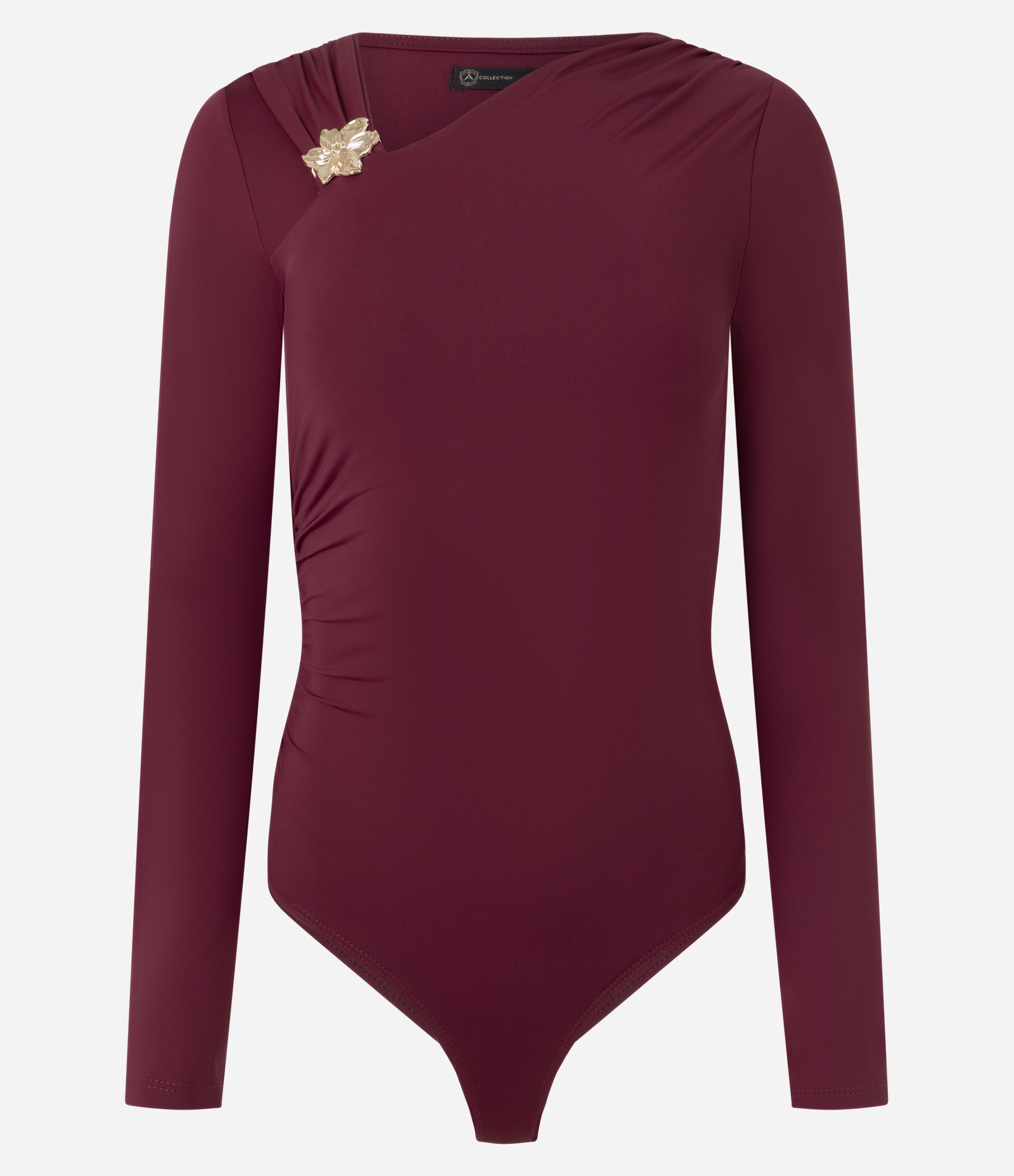 Body em Poliamida com Aviamento de Flor Delicada Bordô 5