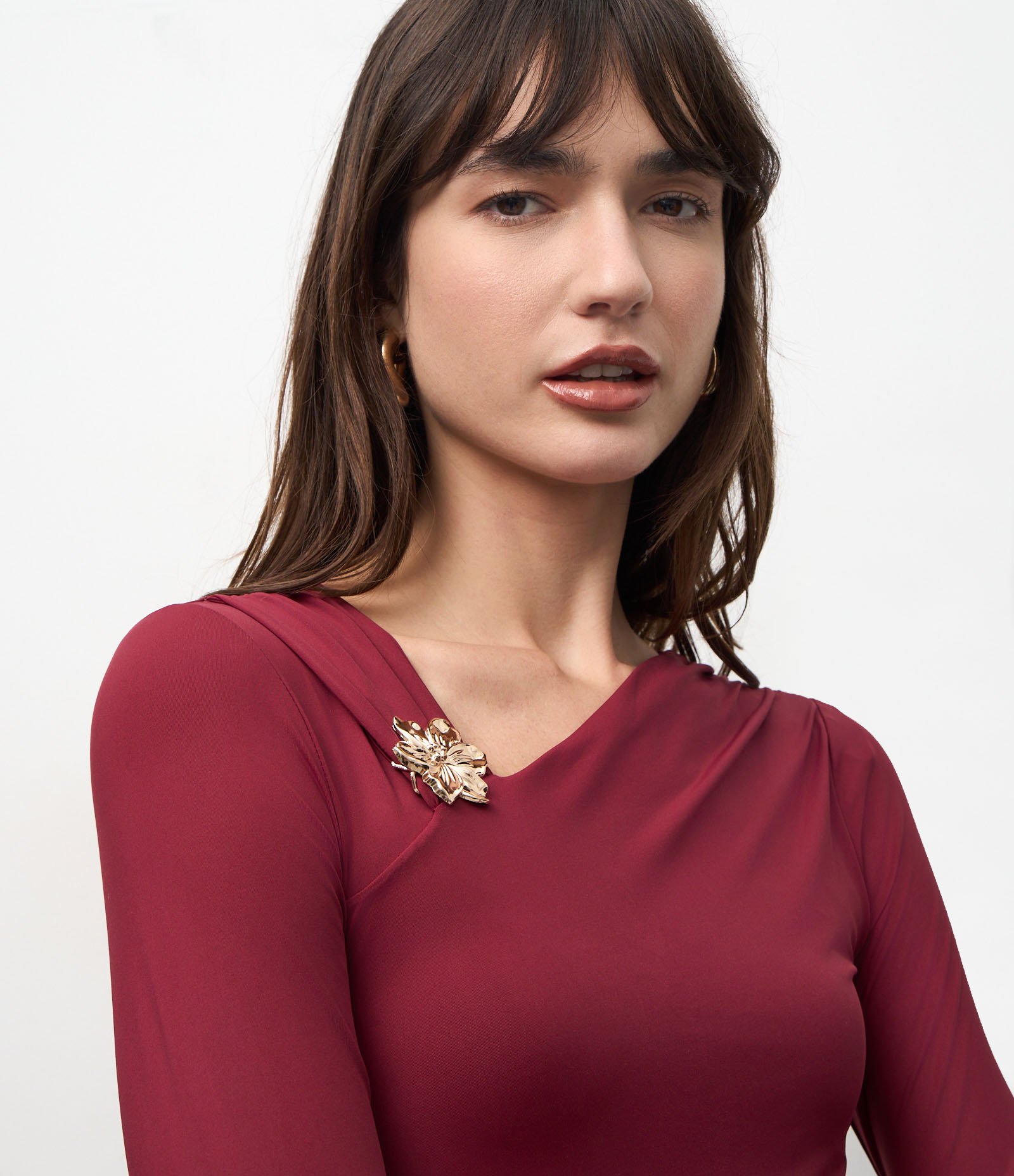 Body em Poliamida com Aviamento de Flor Delicada Bordô 3