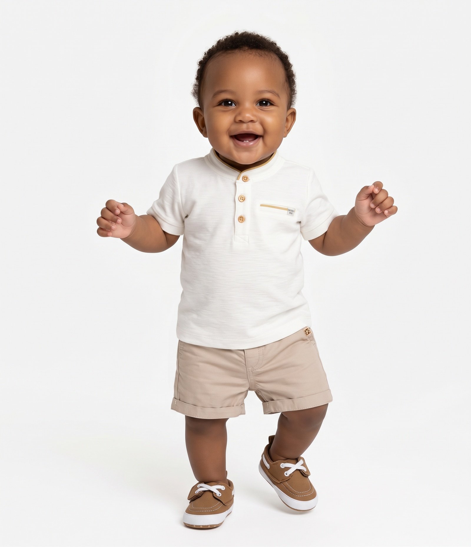 Camiseta Infantil com Gola Henley e Bolsinho - Tam 0 a 18 Meses Branco 1
