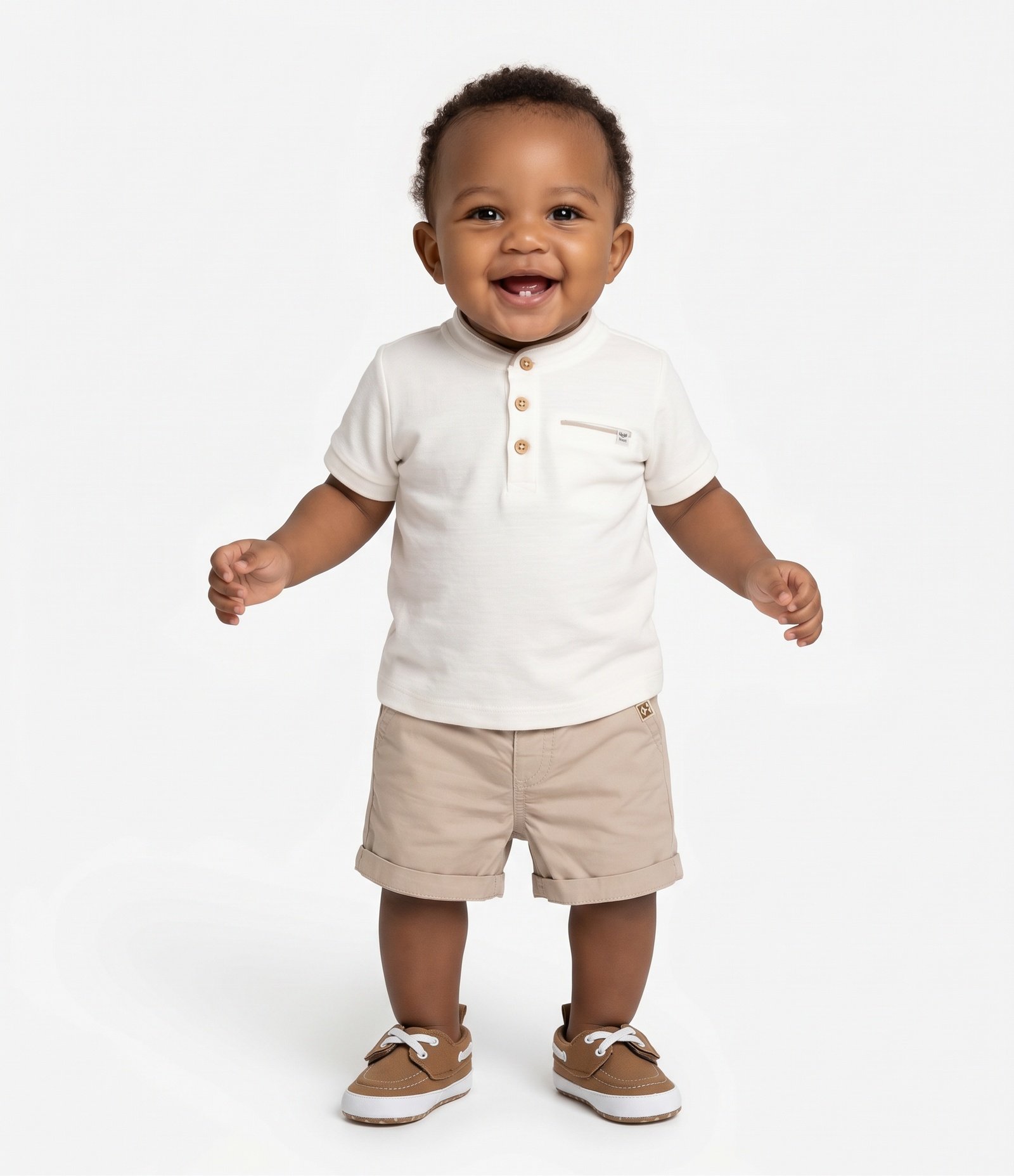 Camiseta Infantil com Gola Henley e Bolsinho - Tam 0 a 18 Meses Branco 2