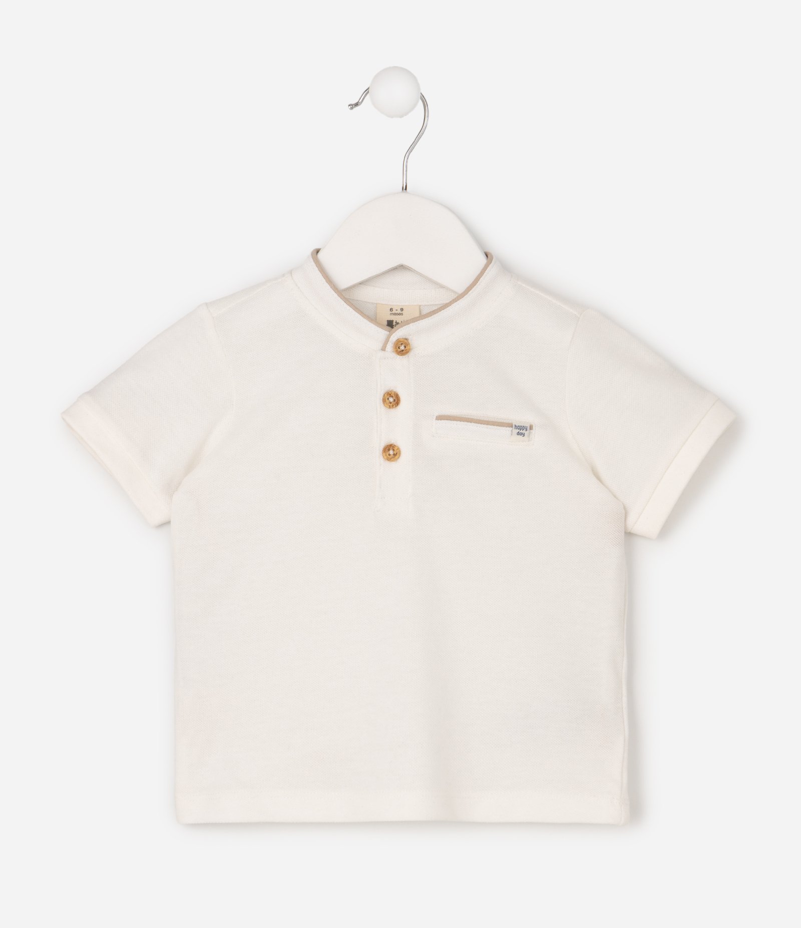 Camiseta Infantil com Gola Henley e Bolsinho - Tam 0 a 18 Meses Branco 3