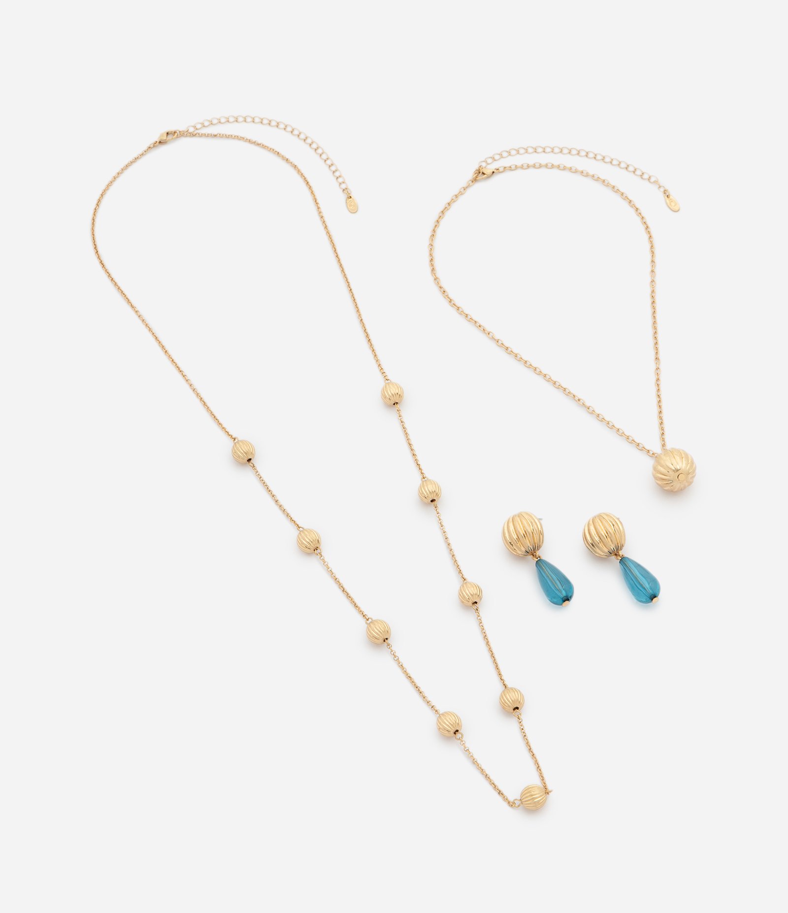 Conjunto de Colar Camadas e Brincos com Pingente Gota Dourado 3