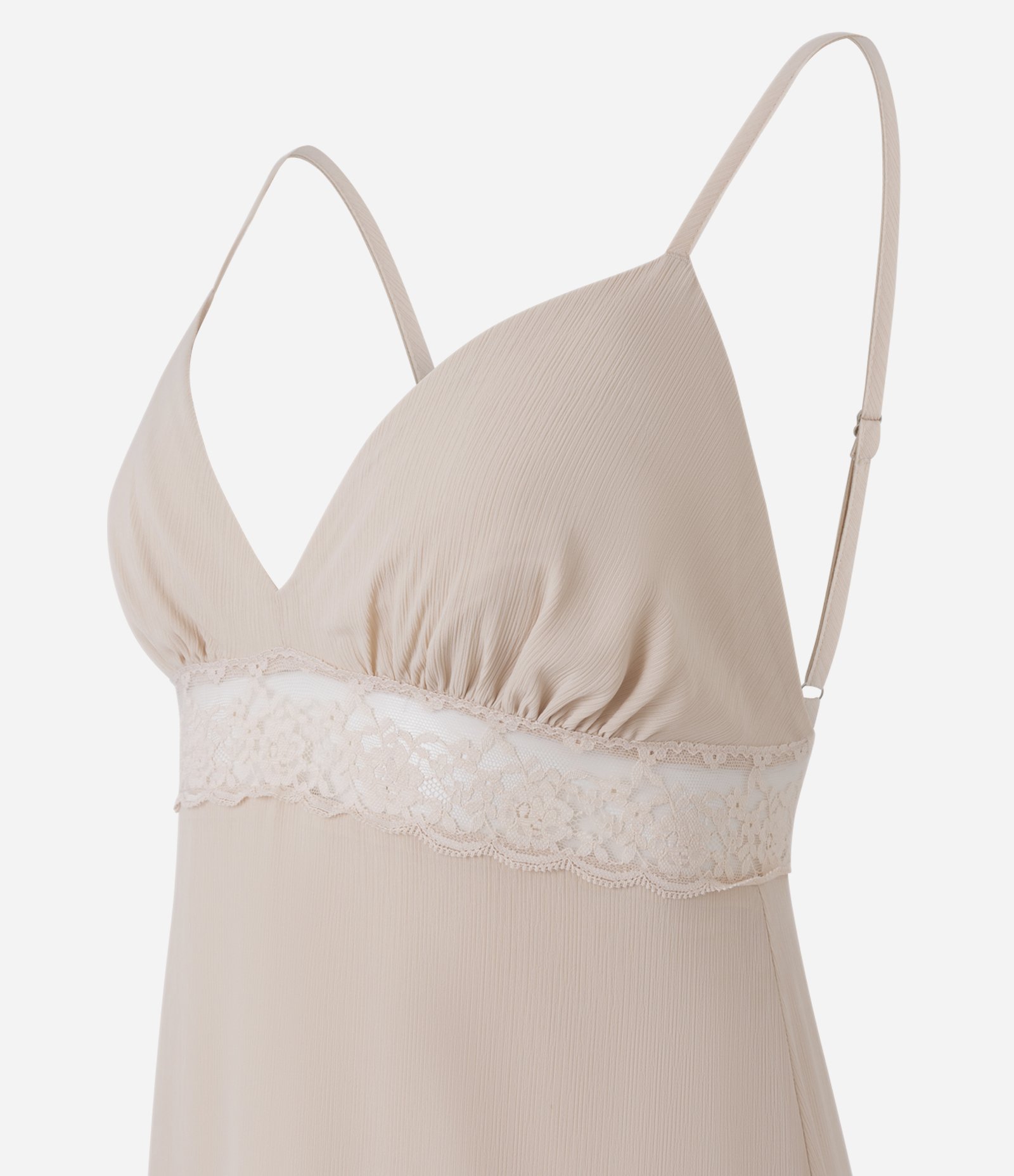 Vestido Midi de Alcinha em Chiffon com Renda no Busto Bege 2