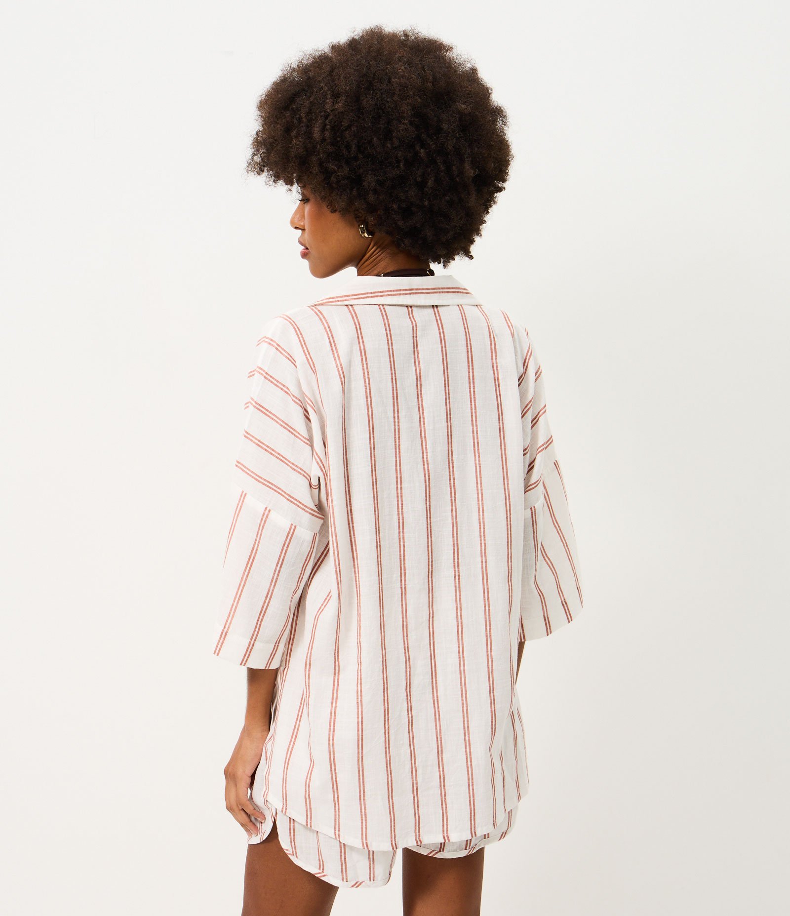 Saída de Praia Bata em Cotton com Estampa de Listras Fio Tinto Branco 4