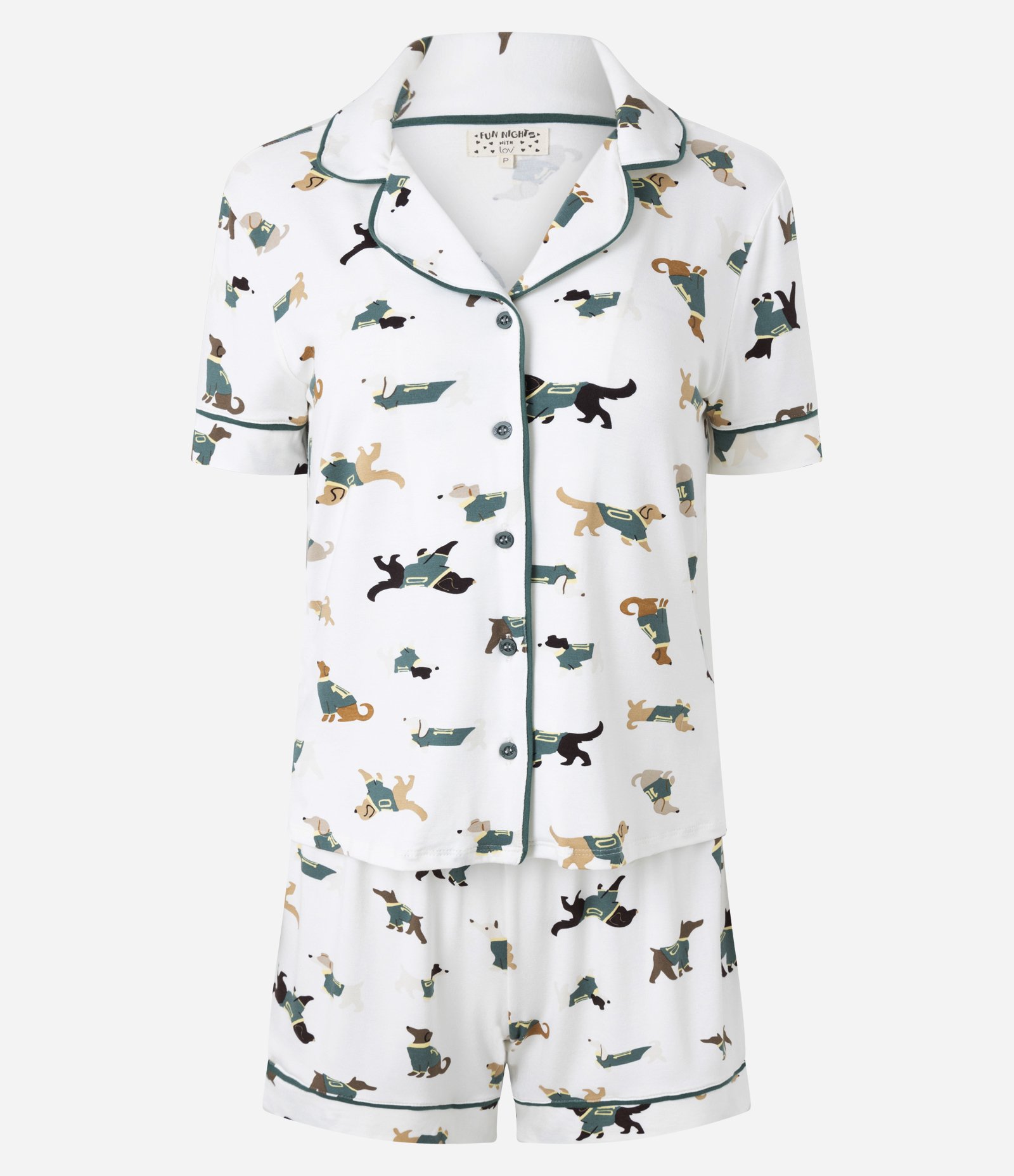 Pijama Curto Americano com Estampa Cachorros do Brasil Branco/Verde/Amarelo 1