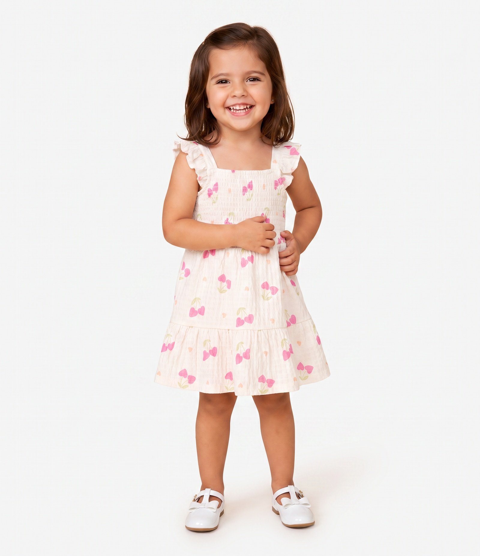 Vestido Infantil Em Algodão Texturizado Cereja Com Lastex -Tam 5 a 6 Anos Multicores 1