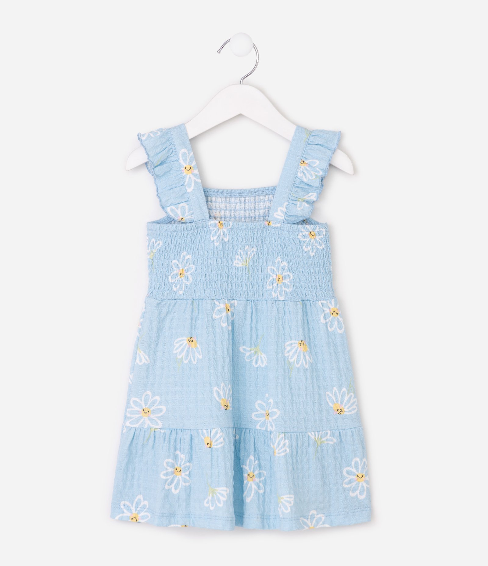 Vestido Texturizado Estampa Em florzinha com Lastéx e Babado Na Alça - Tam 1 a 6 Anos Azul 3