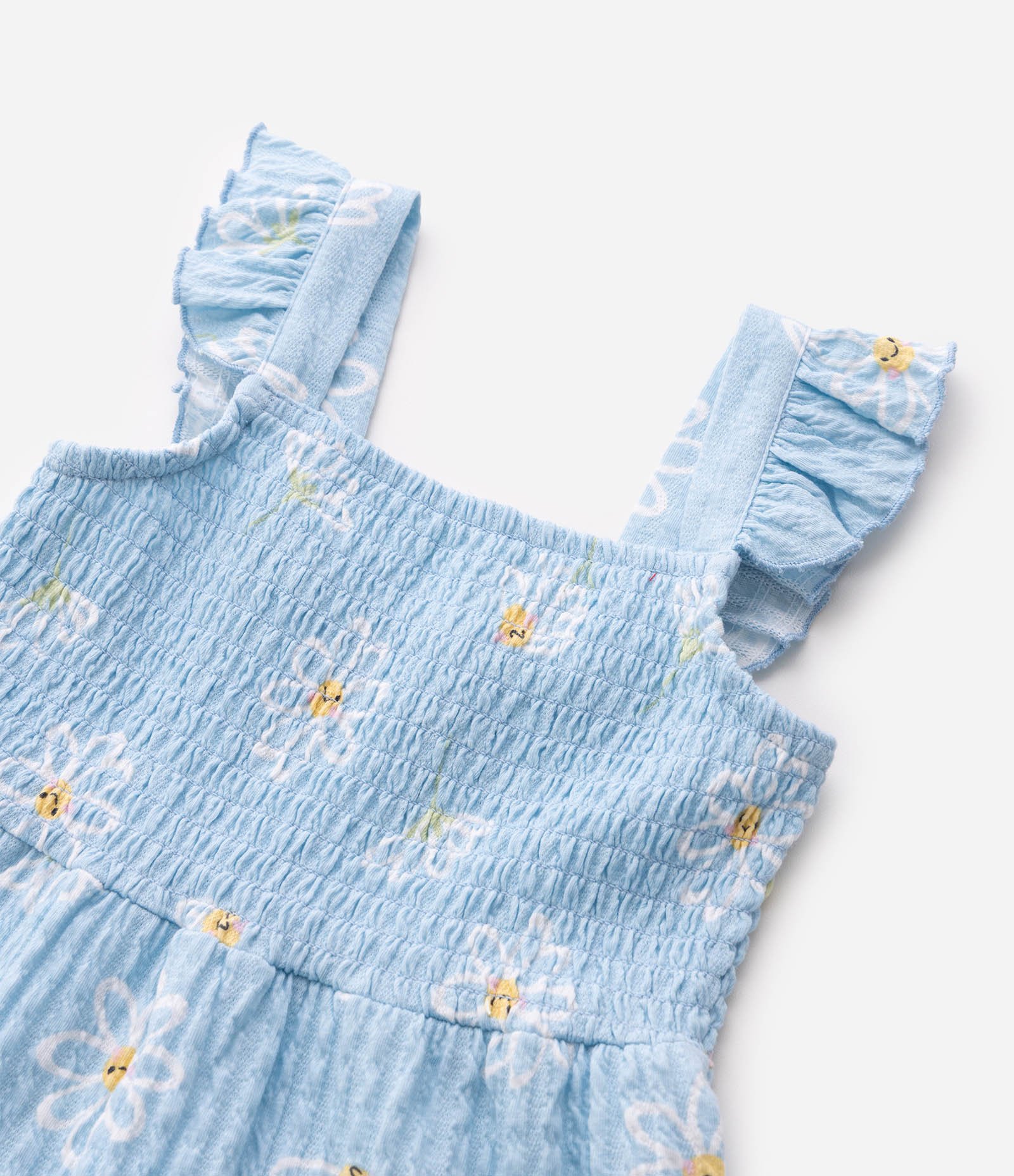 Vestido Texturizado Estampa Em florzinha com Lastéx e Babado Na Alça - Tam 1 a 6 Anos Azul 5