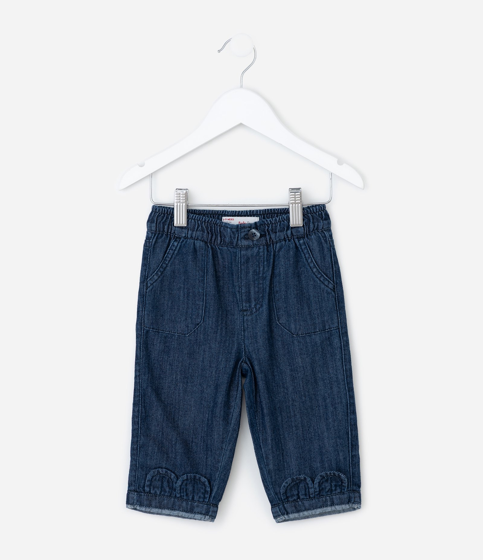 Calça Infantil em Jeans com Bordado de Orelhas nas Barras – Tam 0 a 18 Meses Azul Marinho 1