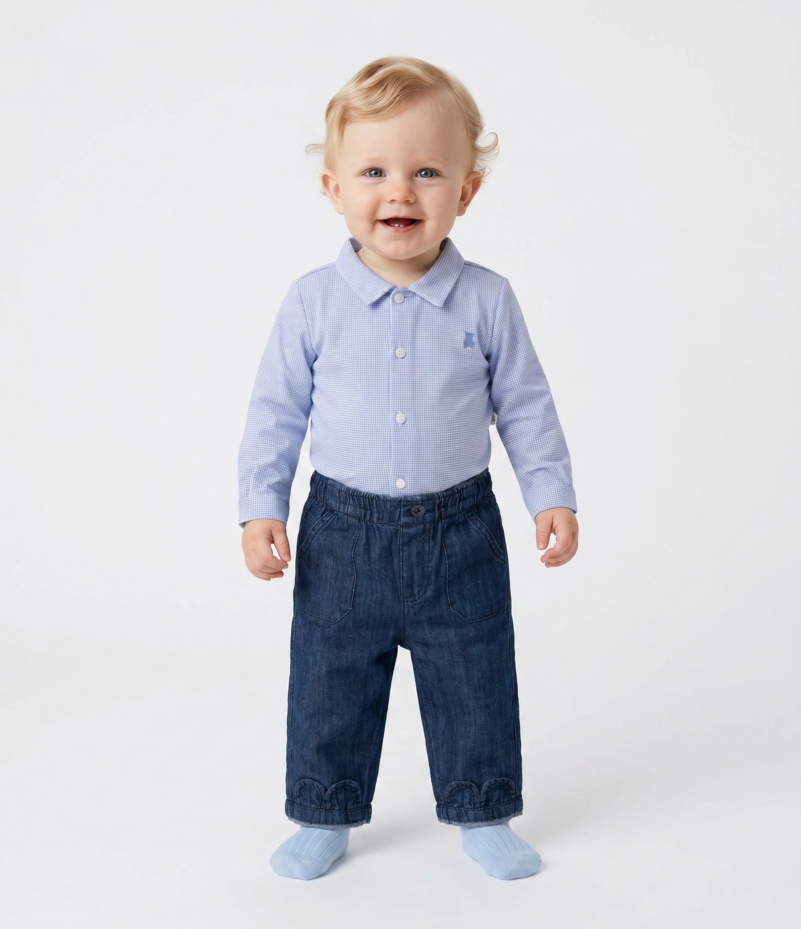 Body Bebê Camisa em Algodão com Colarinho e Botões - Tam 0 a 18 Meses Azul 1