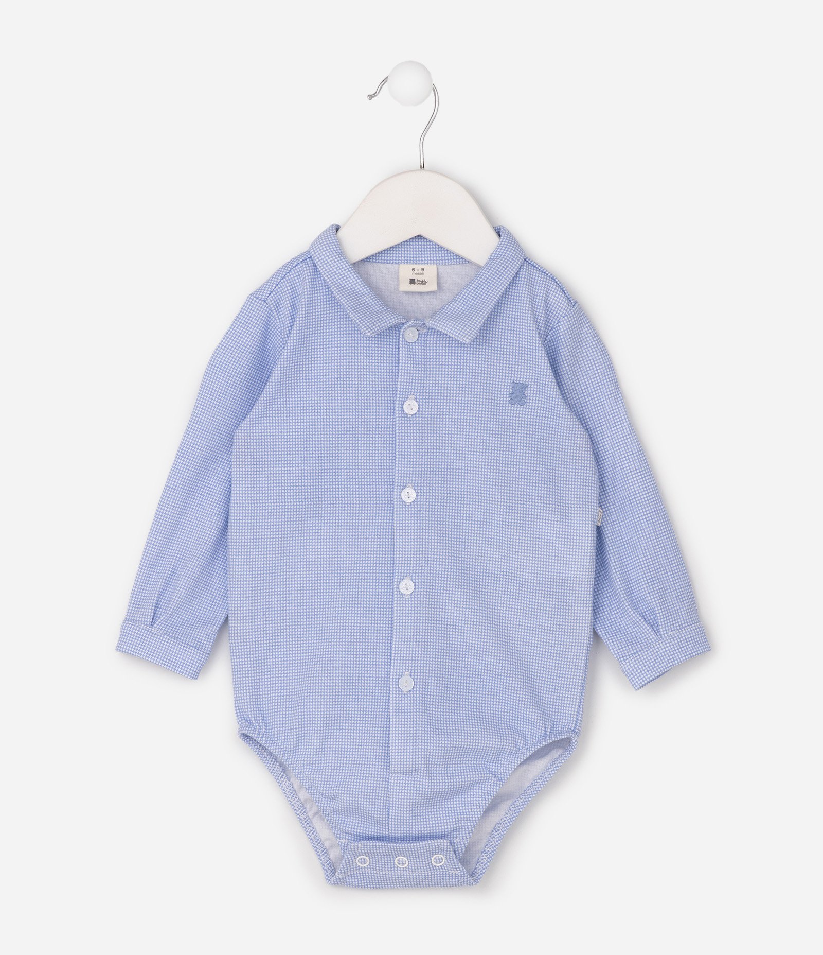 Body Bebê Camisa em Algodão com Colarinho e Botões - Tam 0 a 18 Meses Azul 2