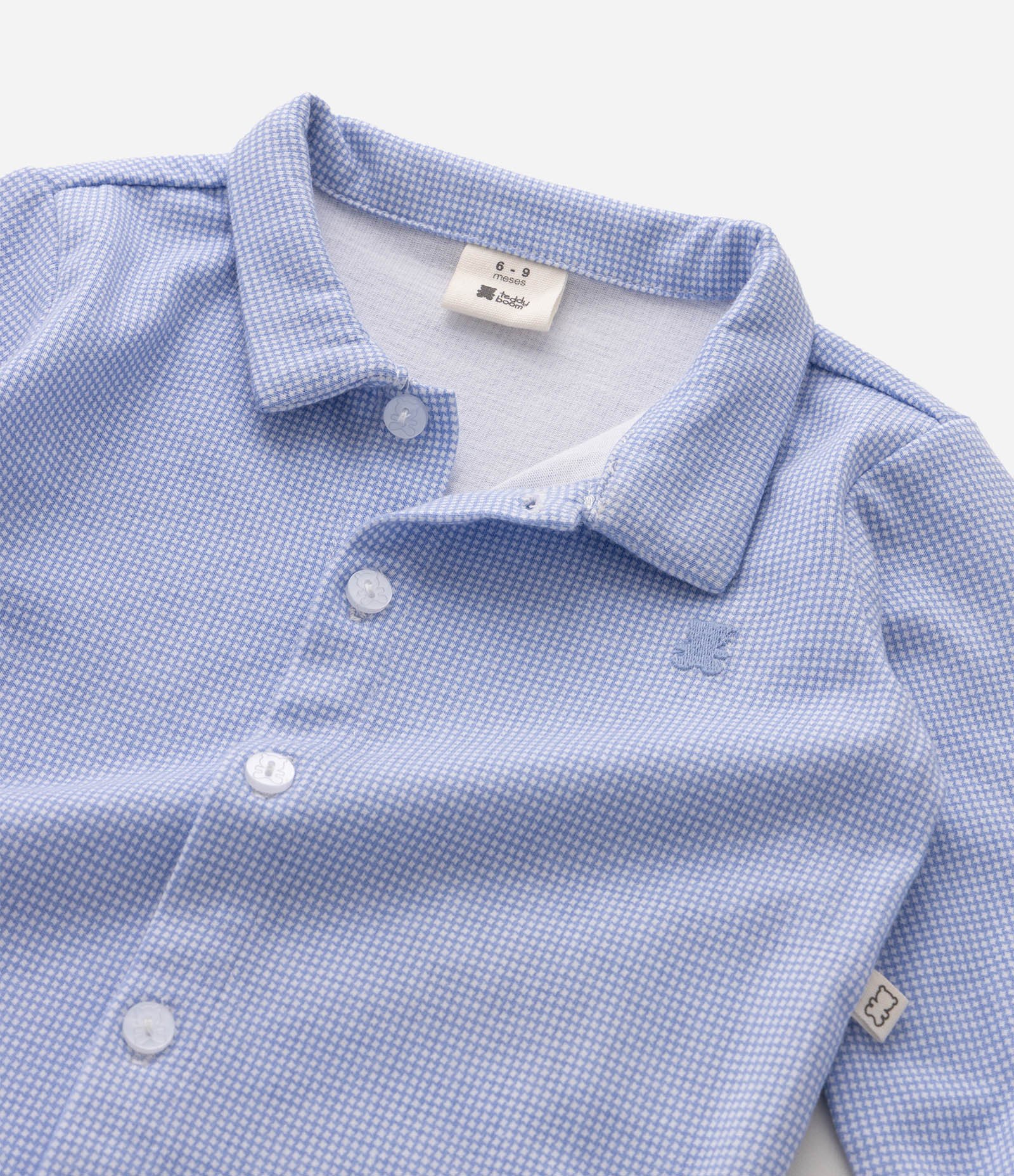 Body Bebê Camisa em Algodão com Colarinho e Botões - Tam 0 a 18 Meses Azul 5
