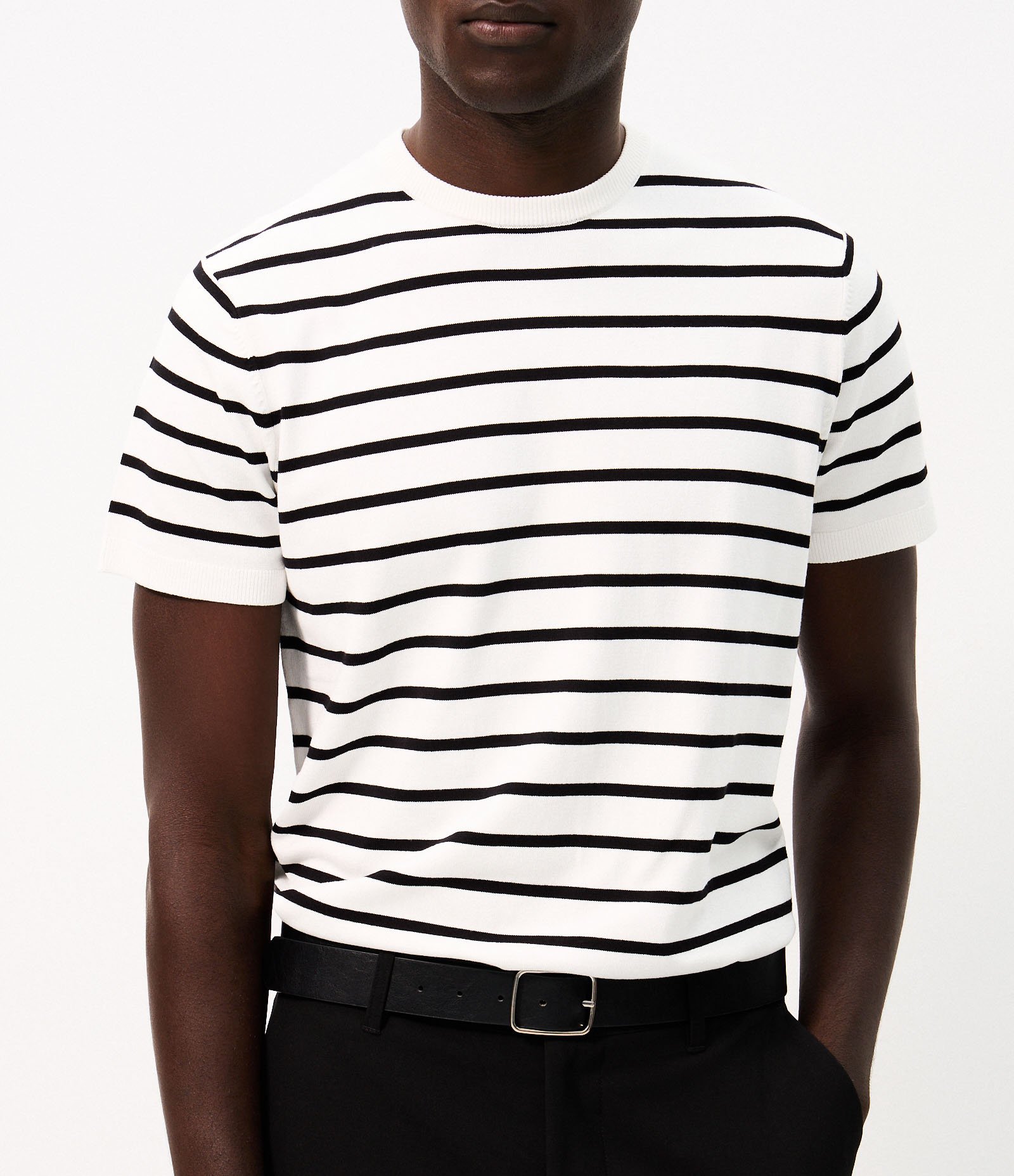 Camiseta Slim em Tricô Listrada Branco 3