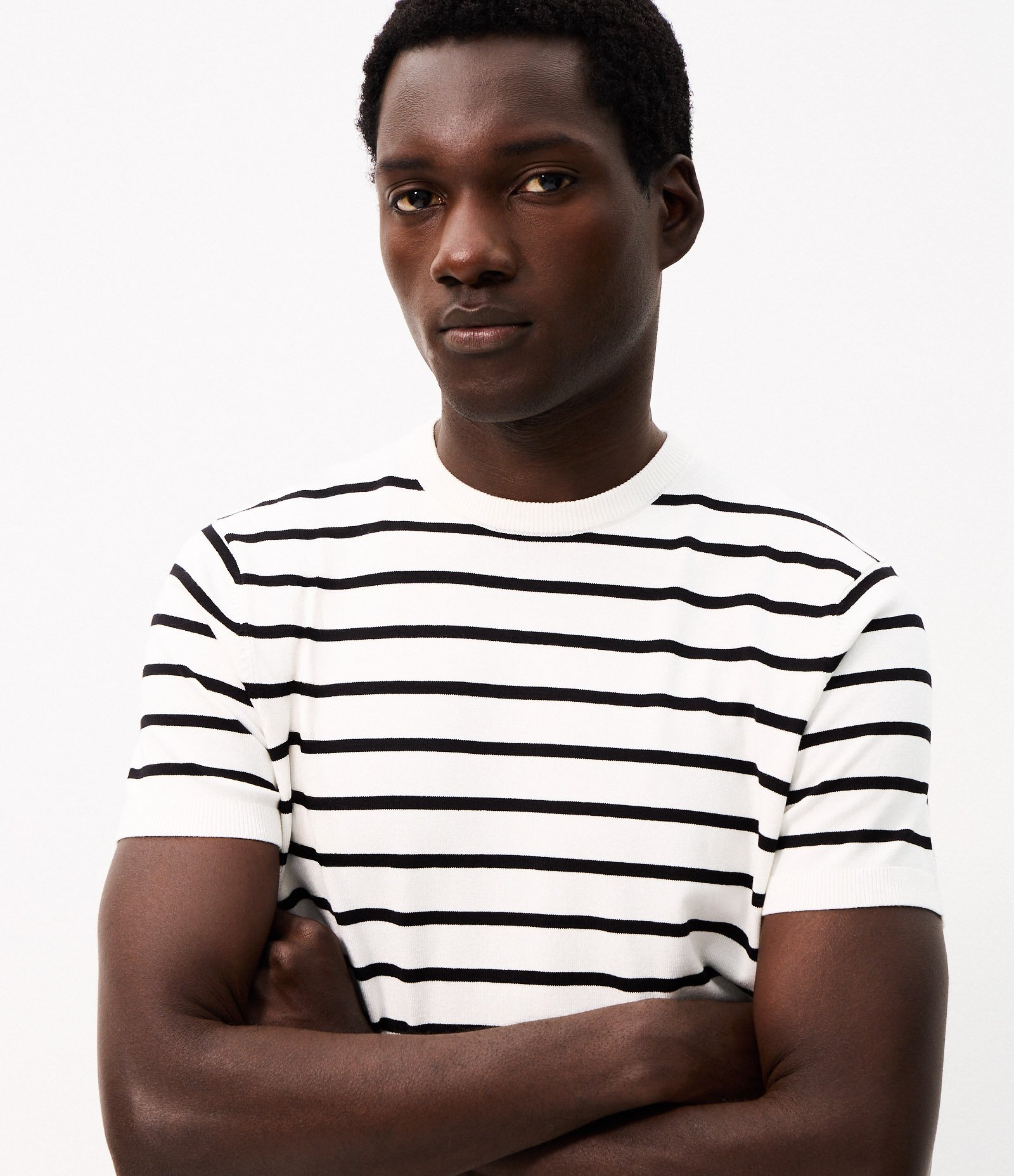 Camiseta Slim em Tricô Listrada Branco 4