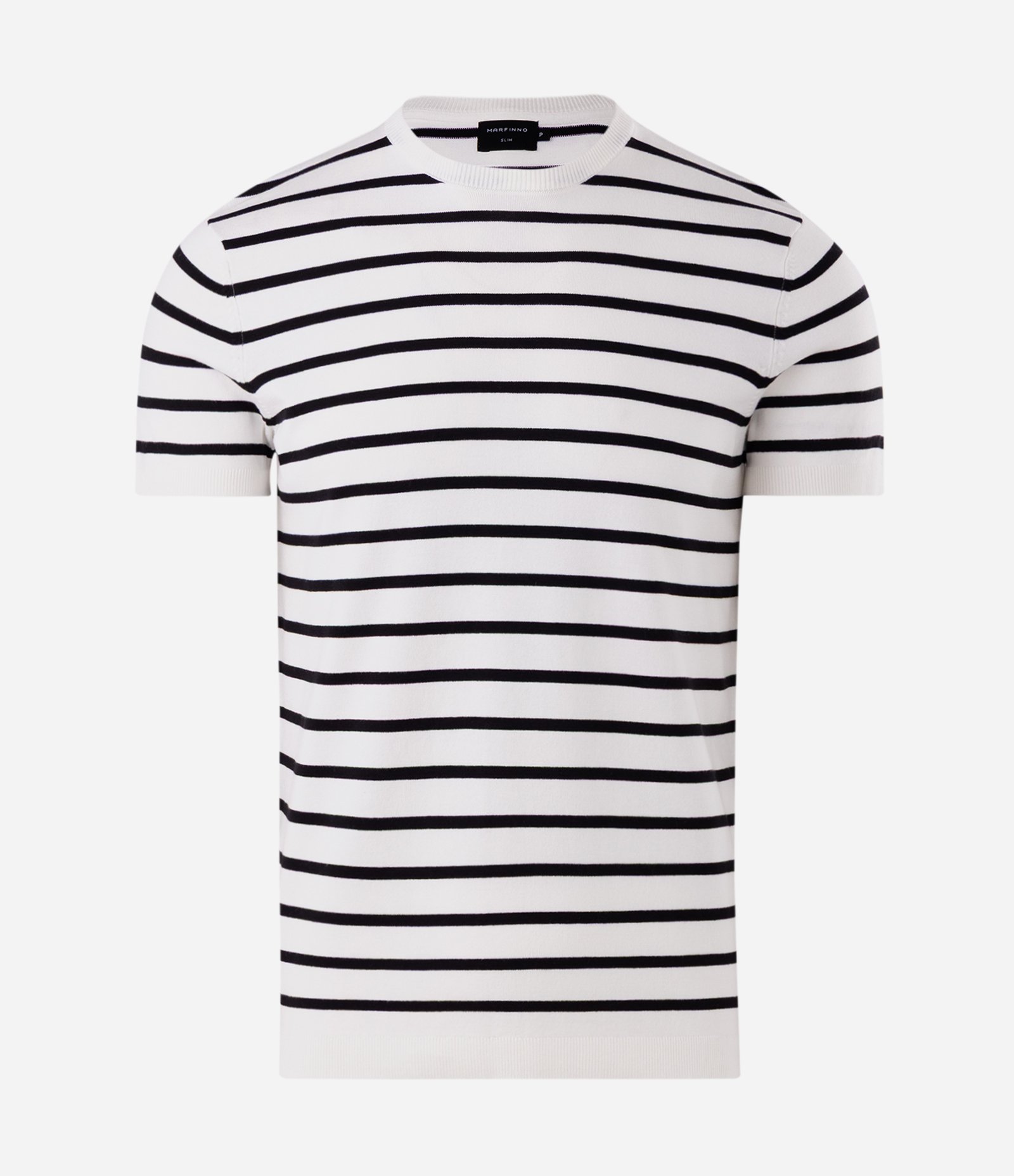 Camiseta Slim em Tricô Listrada Branco 5