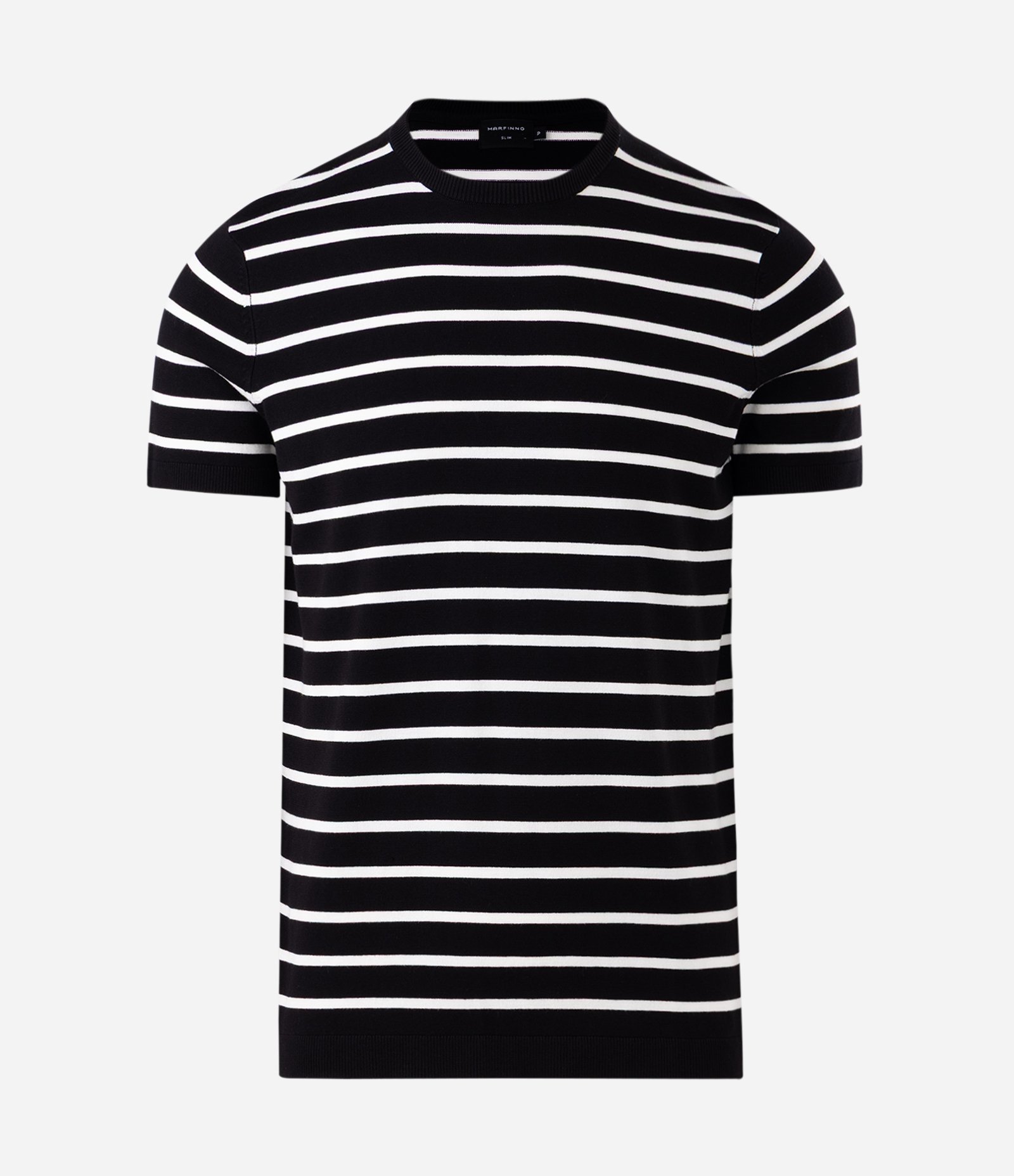 Camiseta Slim em Tricô Listrada Preto 6