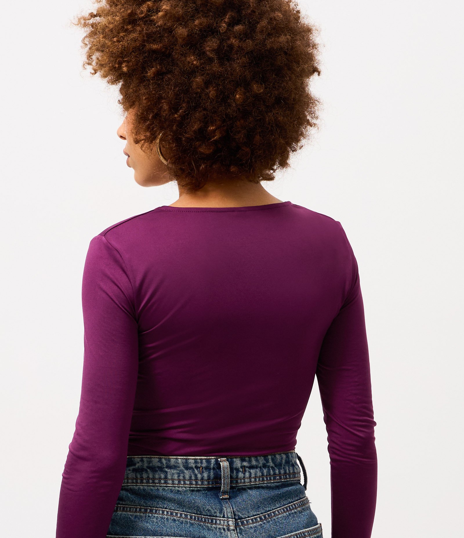 Body Manga Longa em Microfibra com Decote Quadrado Roxo 4