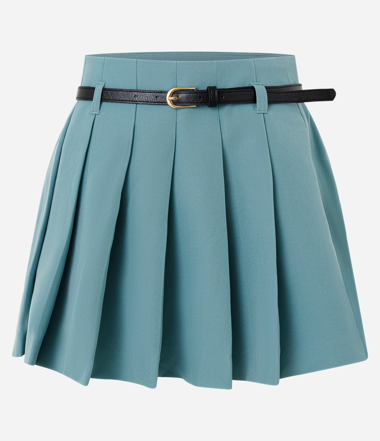 Short Saia Alfaiatado com Cinto de PU e Textura Plissada Azul 3