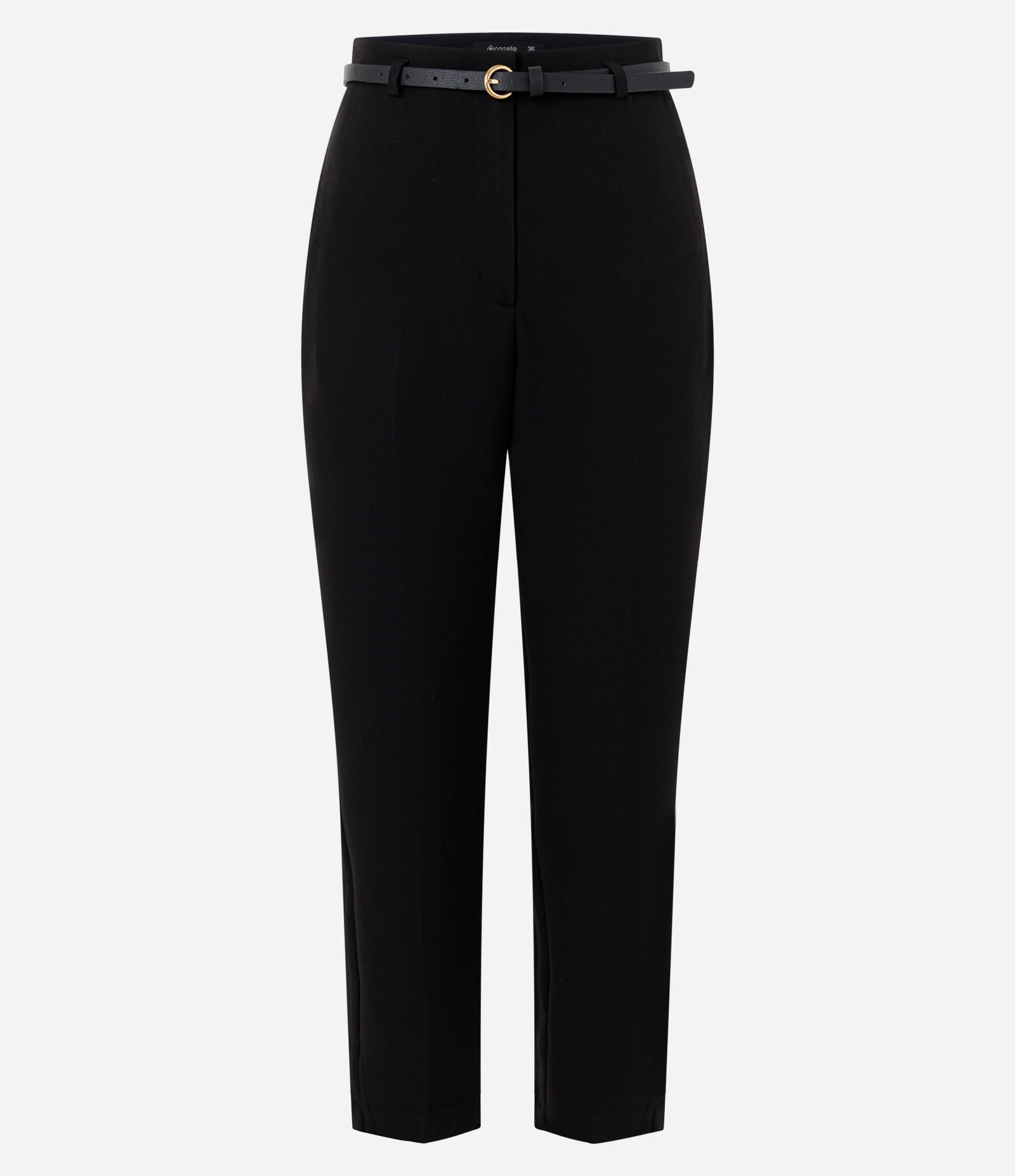 Calça Cenoura Alfaiatada em Crepe com Cinto Fino Preto 1