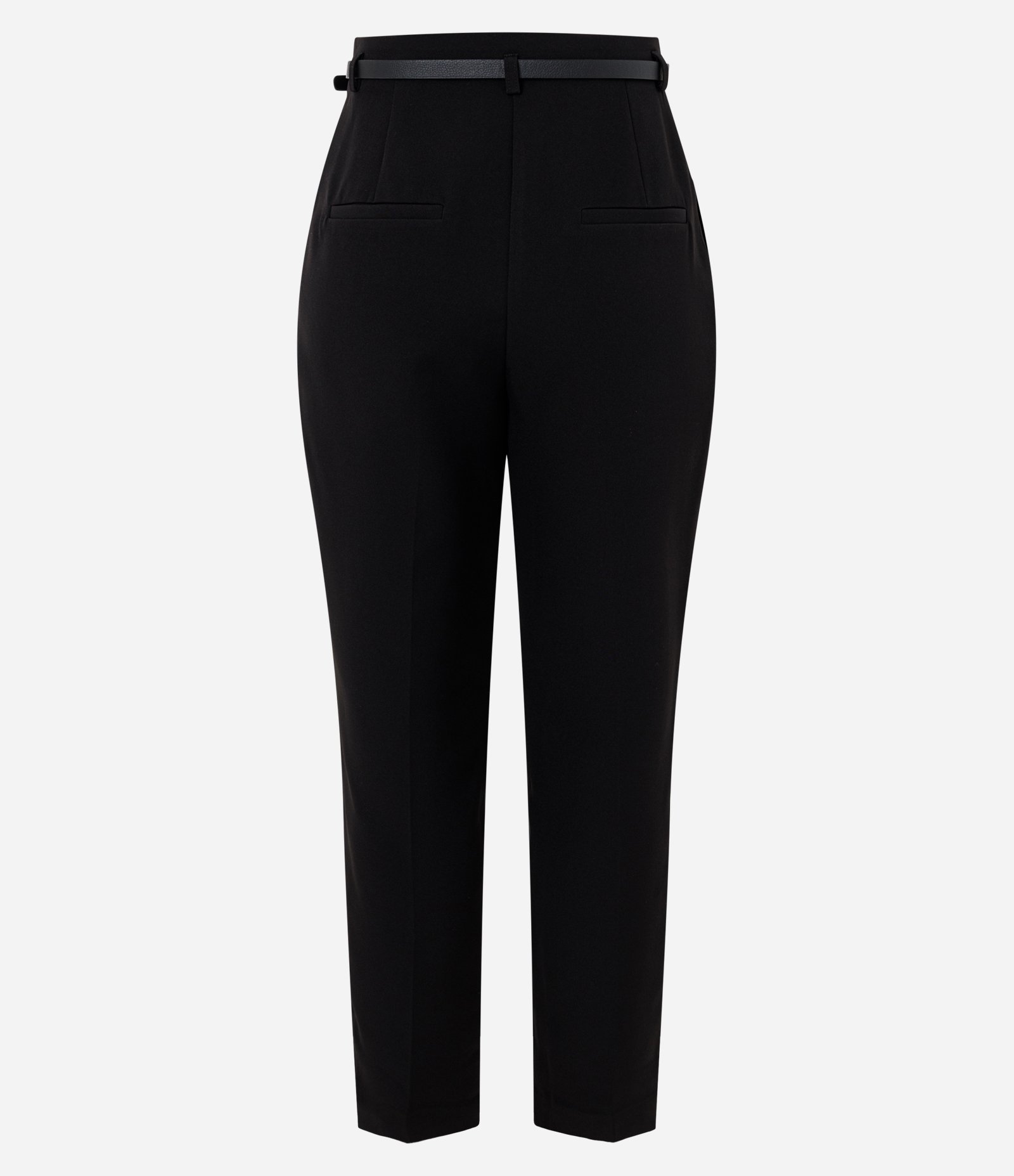 Calça Cenoura Alfaiatada em Crepe com Cinto Fino Preto 2