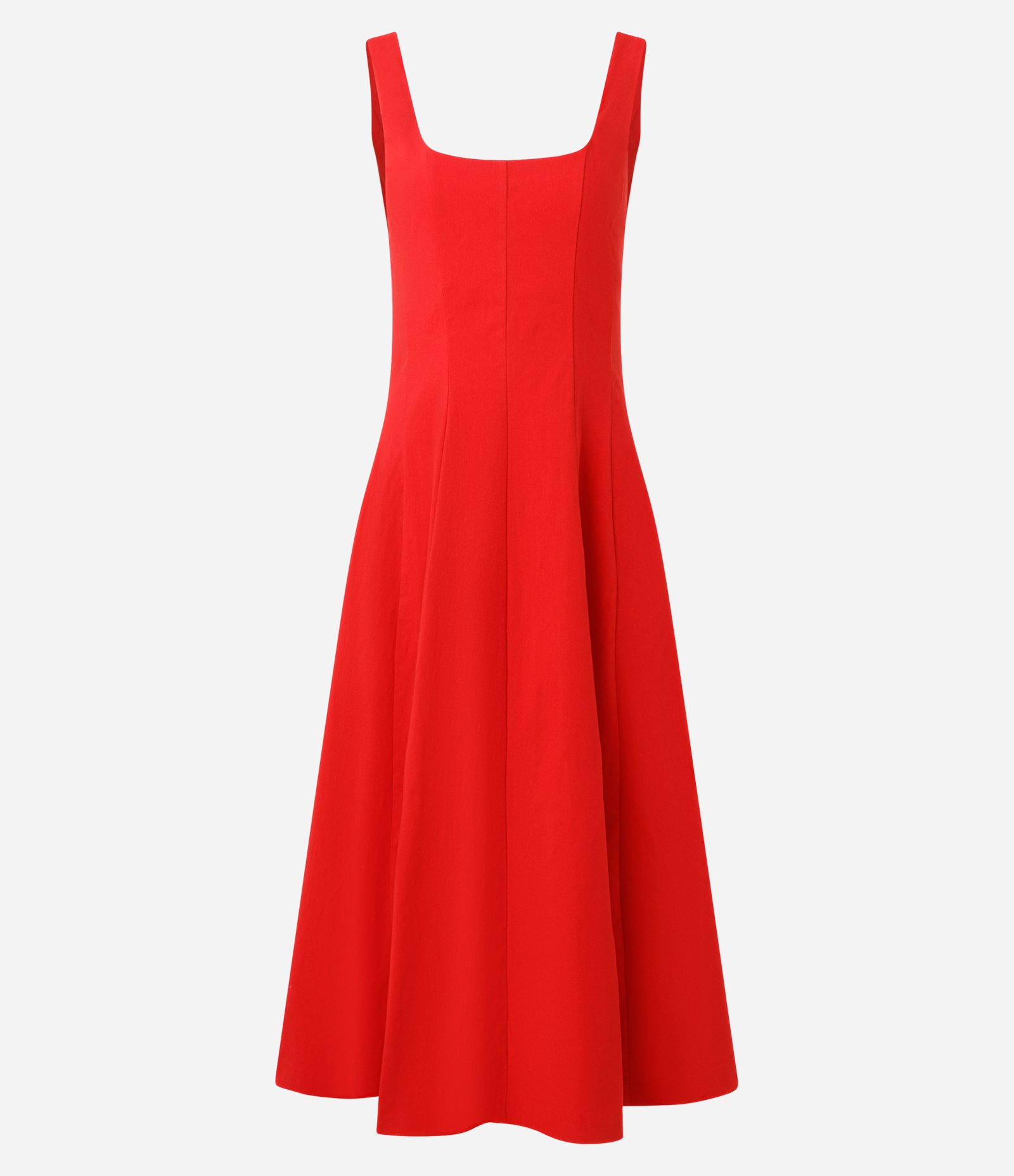 Vestido Evasê Midi em Viscose com Decote Quadrado e Recortes Vermelho 5