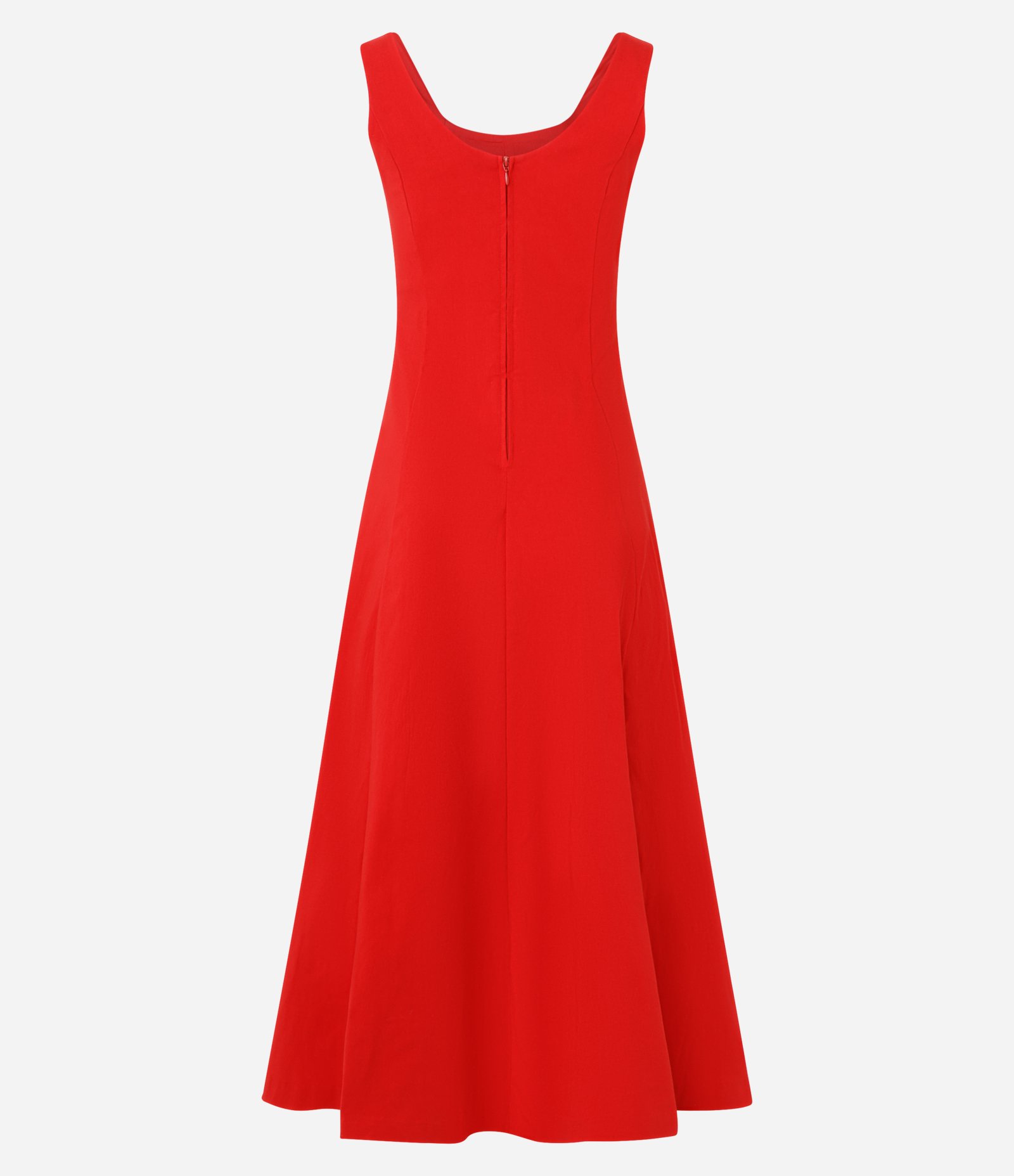 Vestido Evasê Midi em Viscose com Decote Quadrado e Recortes Vermelho 6