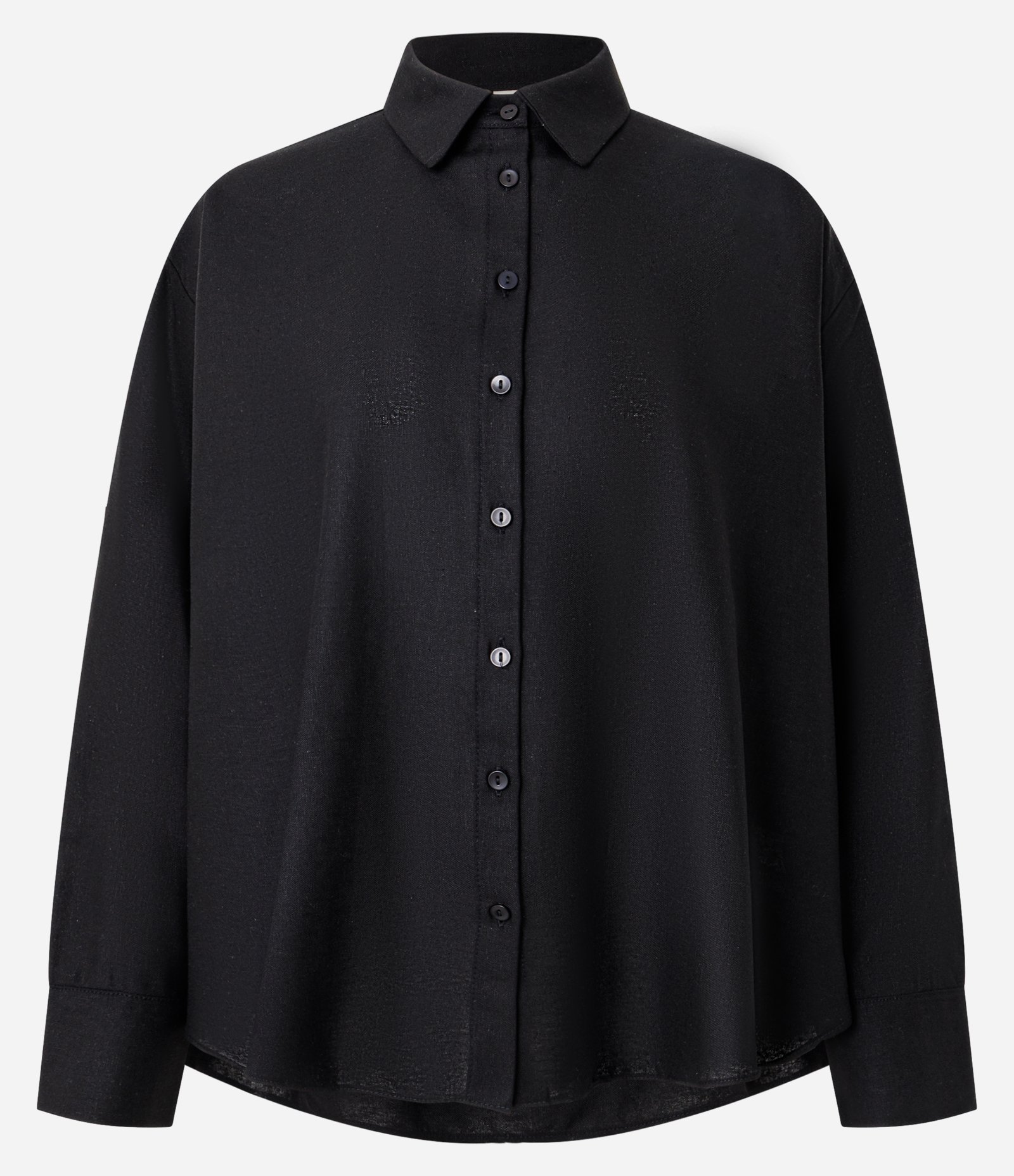 Camisa Ampla em Viscolinho com Barra Arredondada Preto 5