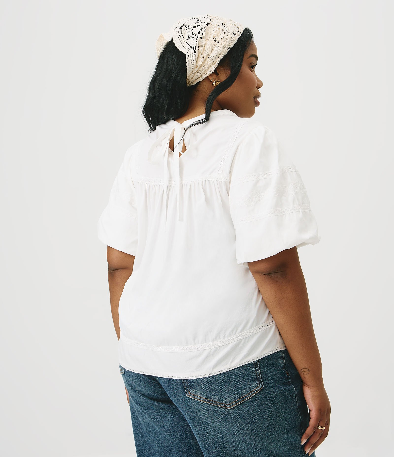 Blusa Regular em Algodão com Entremeios Curve & Plus Size Branco 4