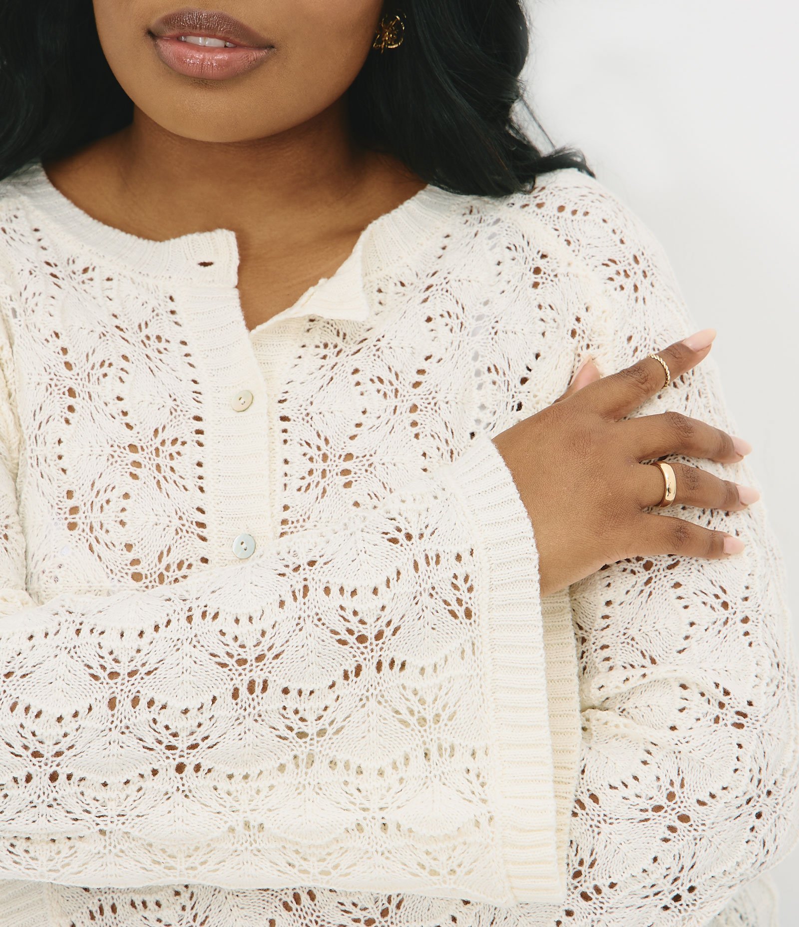 Cardigan Tricô Texturizado Manga Sino Curve & Plus Size Bege 3