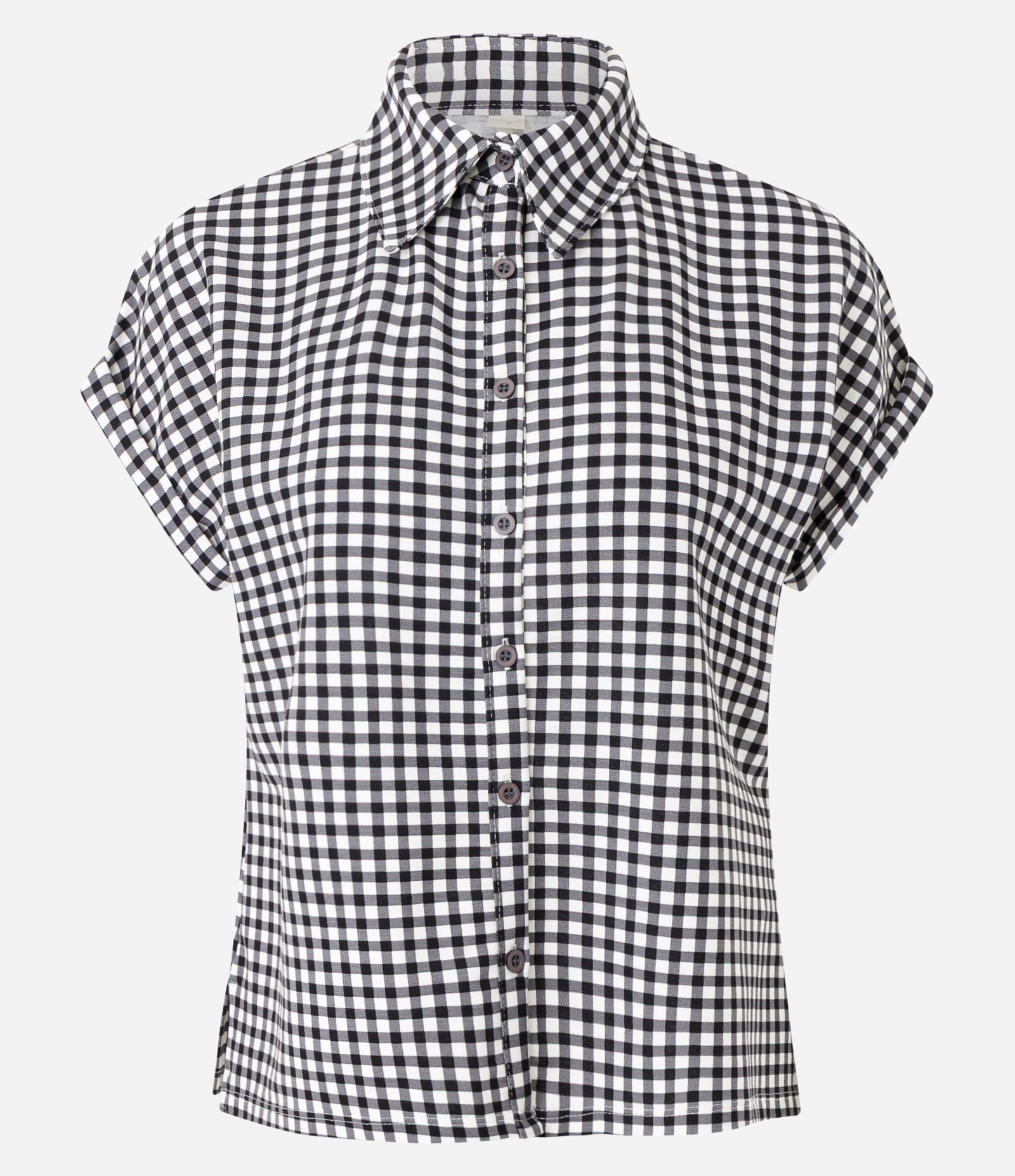 Blusa com Estampa Xadrez e Fechamento por Botões Preto 1
