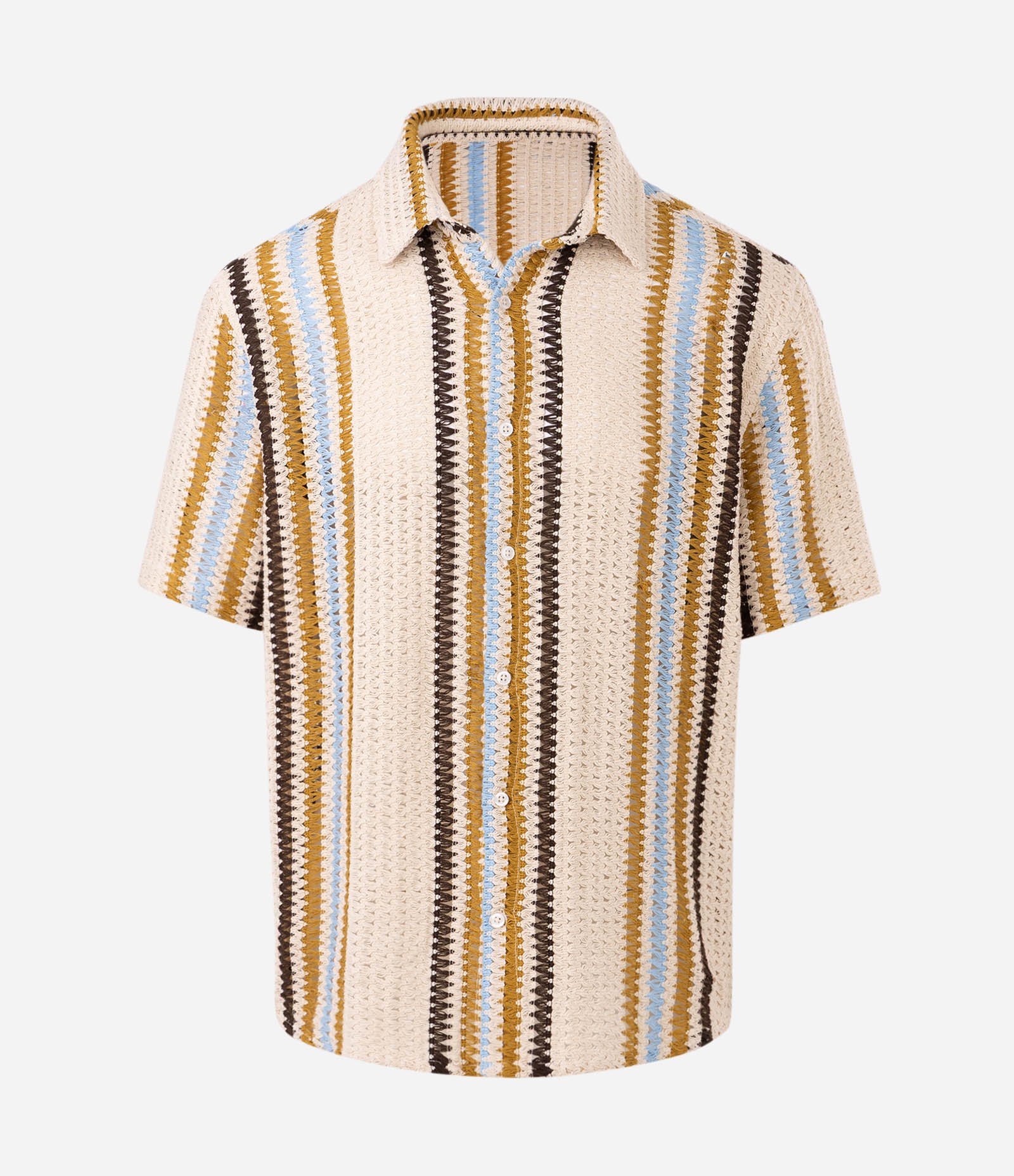 Camisa em Crochê Rustico com Textura e Listras Contrastantes Amarelo 7