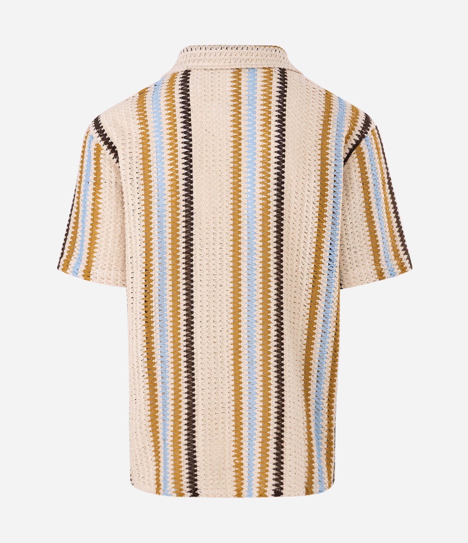 Camisa em Crochê Rustico com Textura e Listras Contrastantes Amarelo 8