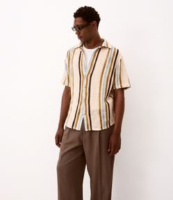 Camisa em Crochê Rustico com Textura e Listras Contrastantes