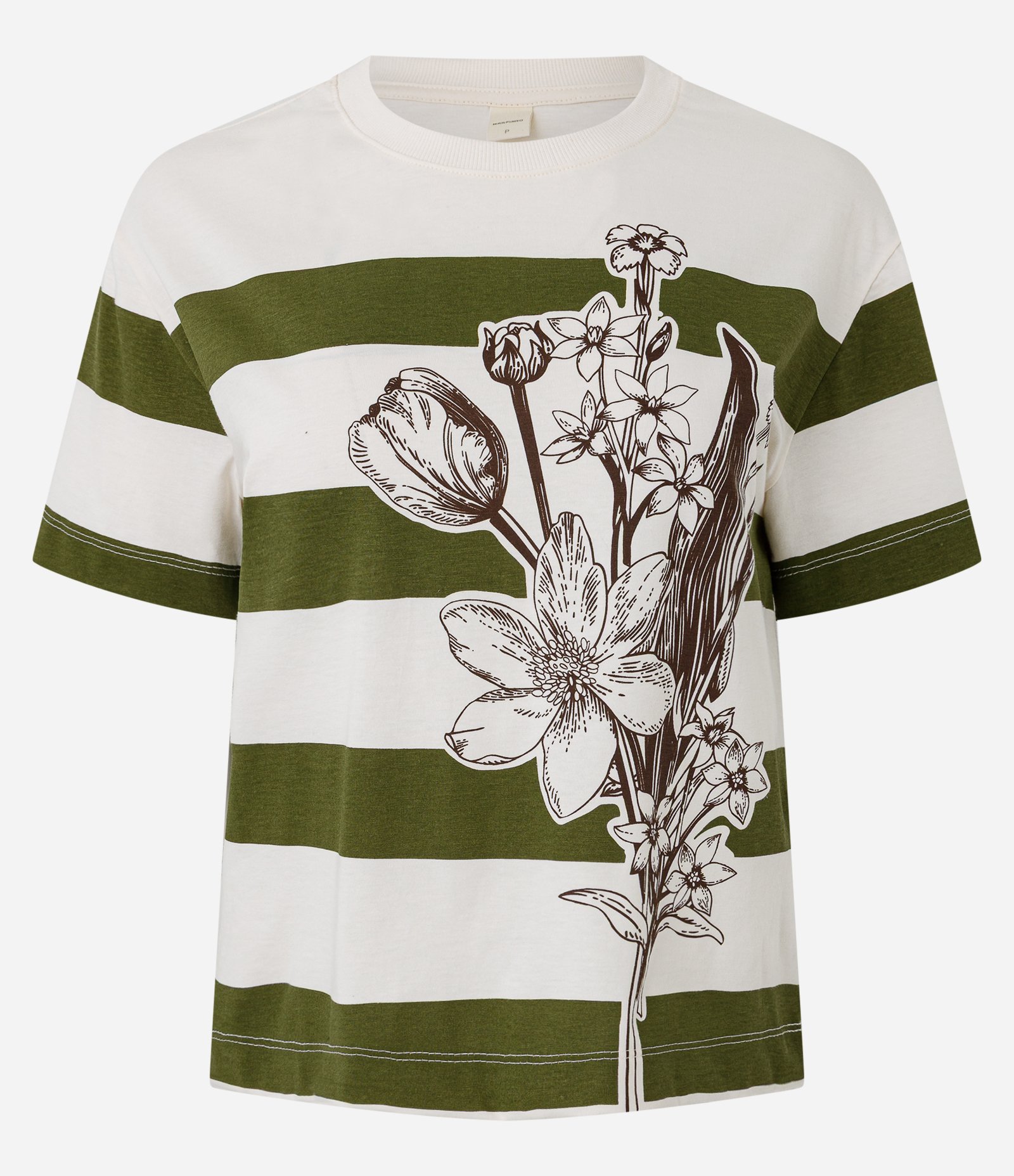 Blusa Listrada em Algodão com Estampa Floral Off White/Verde 5