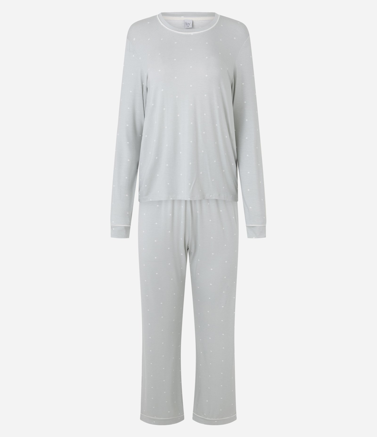 Pijama Longo com Estampa Poá e Viés Contrastante Cinza 4