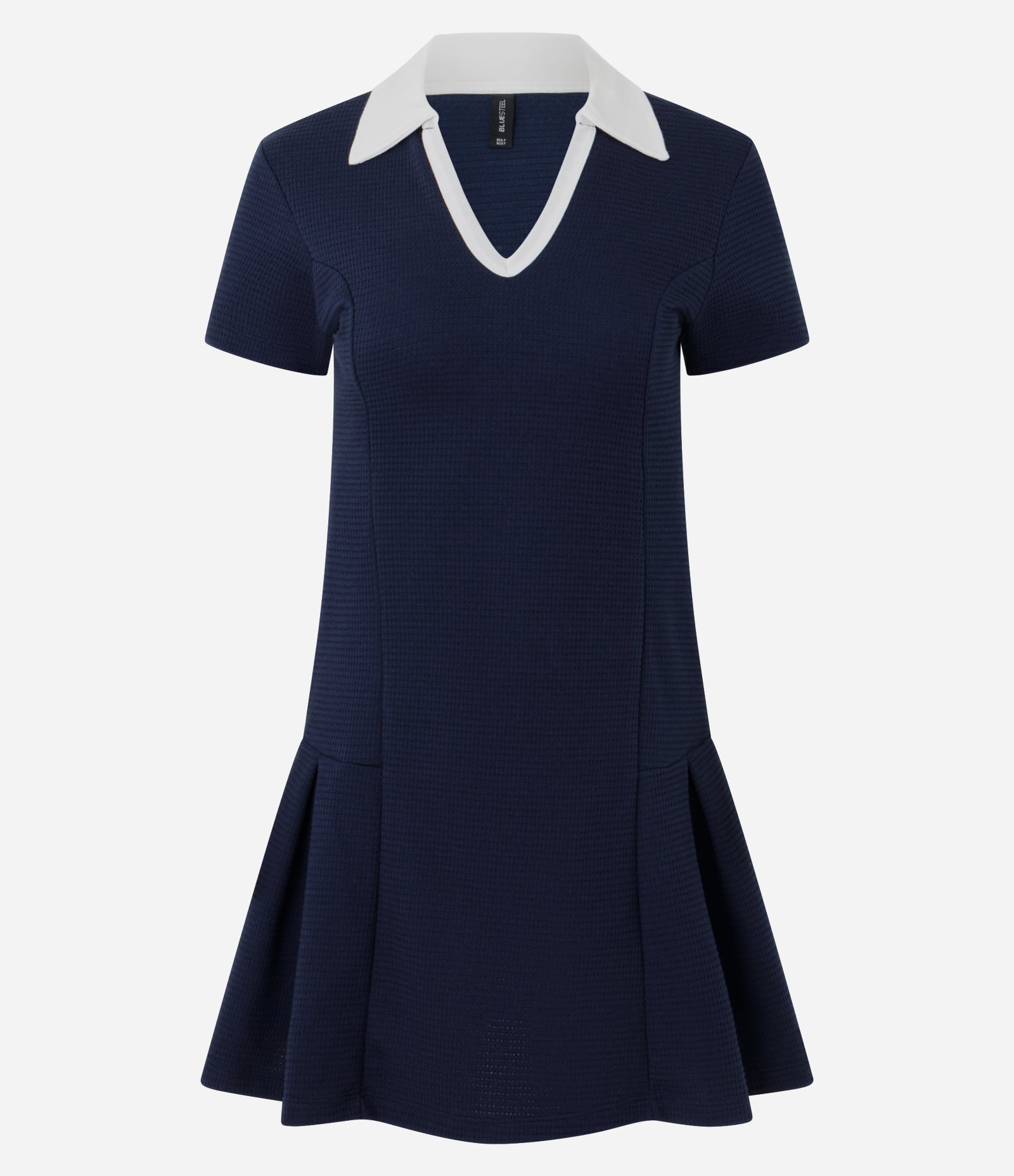 Vestido Skater Curto em Ribana com Gola Polo e Pregas Frontais Azul 5