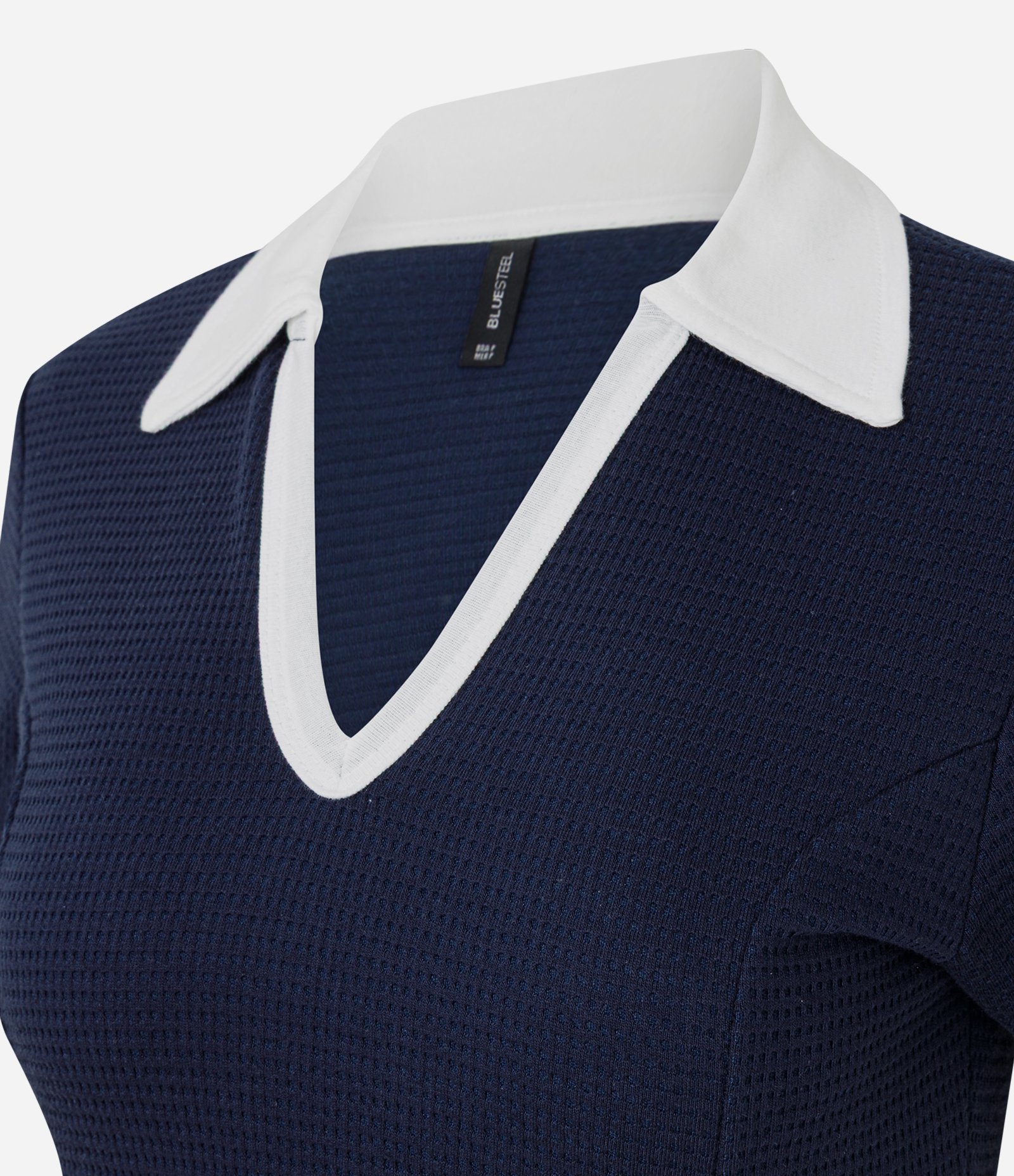 Vestido Skater Curto em Ribana com Gola Polo e Pregas Frontais Azul 6