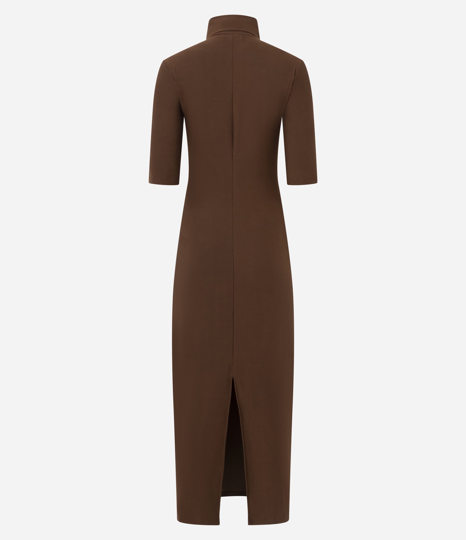 Vestido Midi Ajustado com Gola Alta e Fenda Traseira Marrom 6