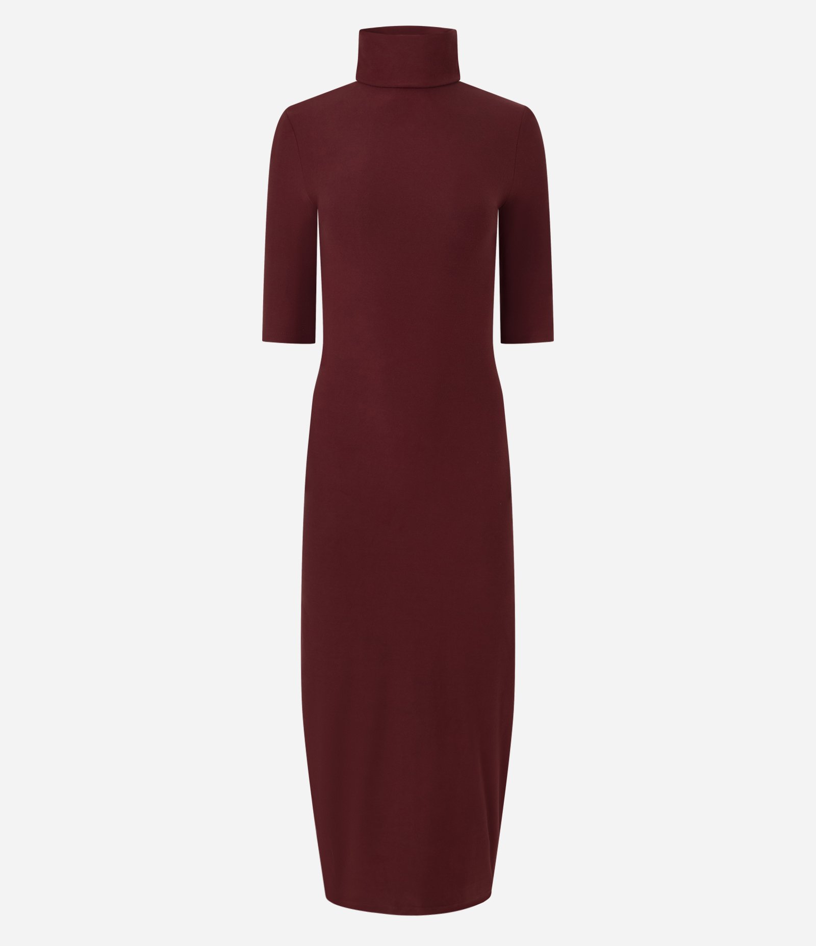 Vestido Midi Ajustado com Gola Alta e Fenda Traseira Bordô 1